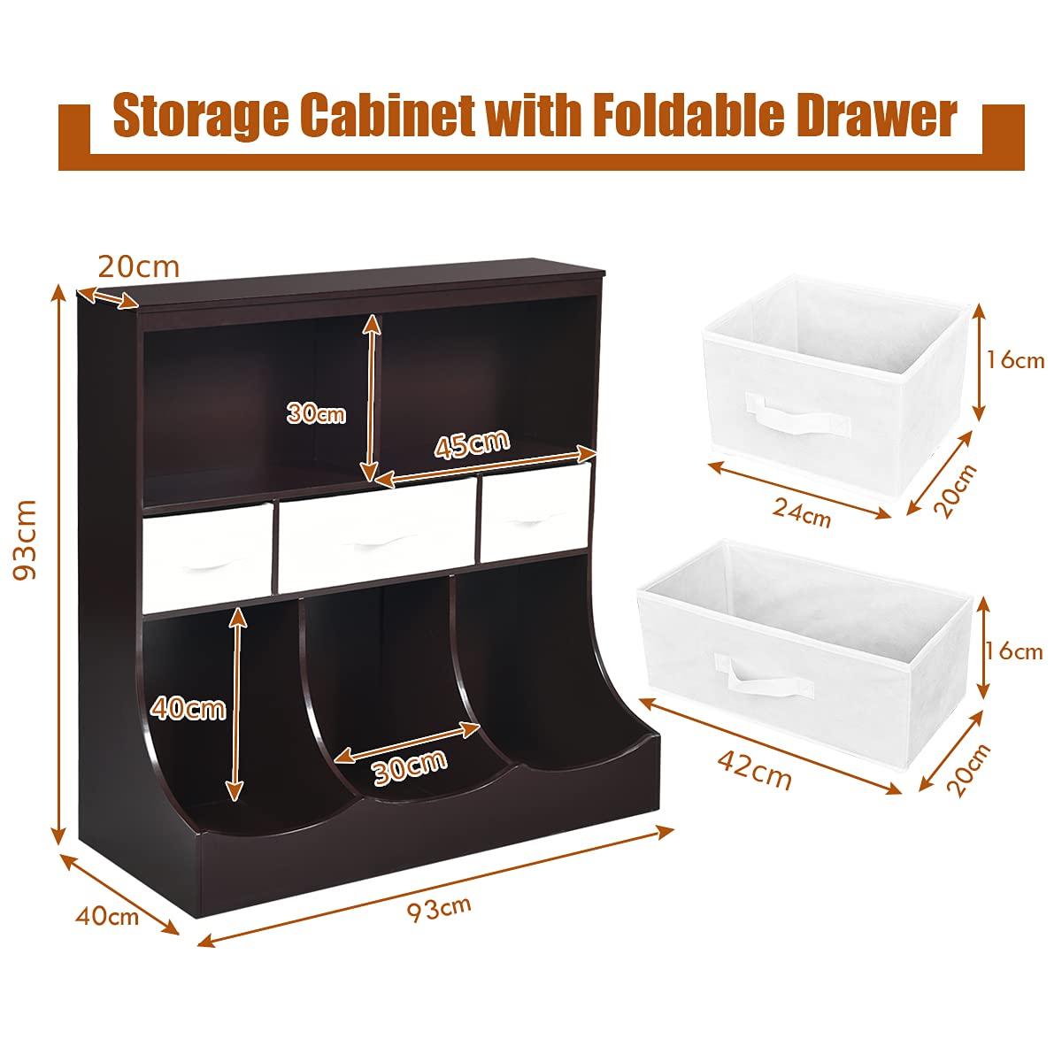 Toy Storage Organizer with 5 Open Cubes and 3 Removable Drawers