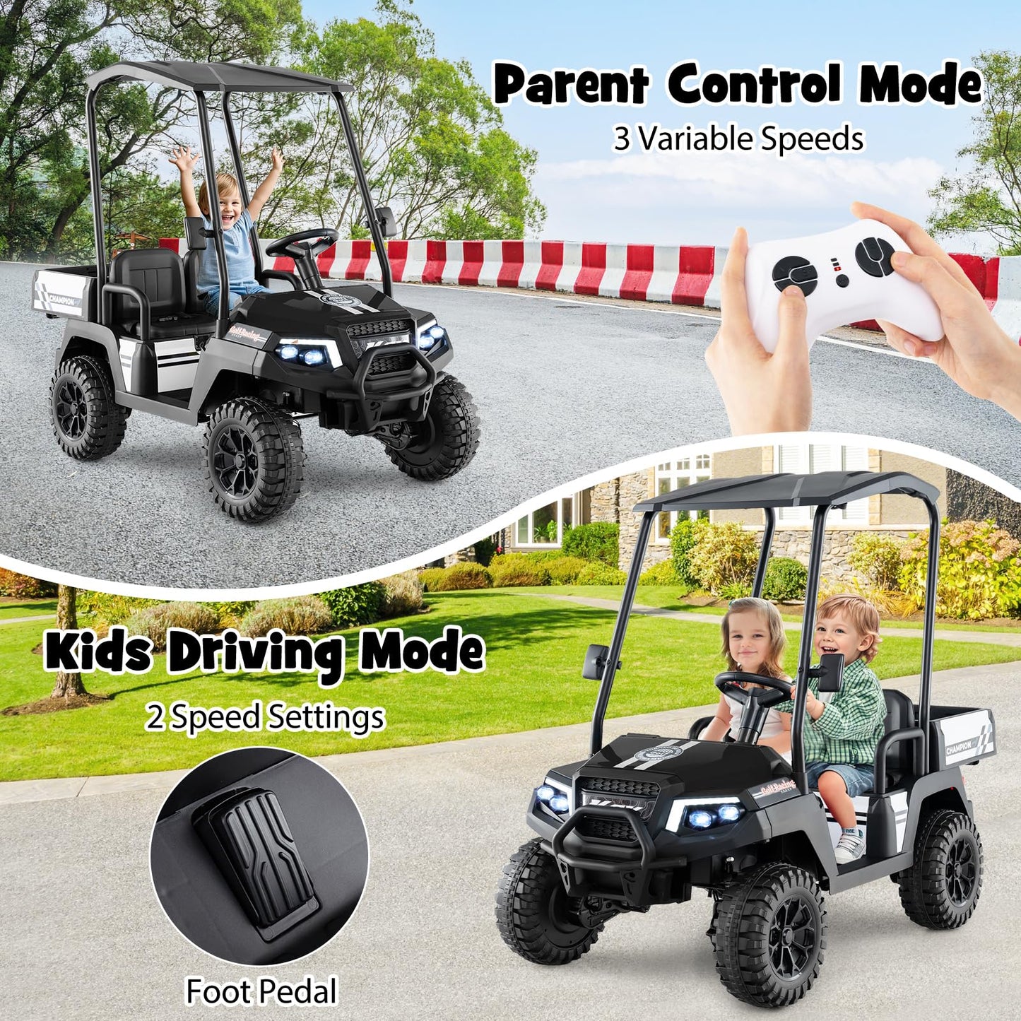 24V Kids Golf Cart 4WD 2 Seater Ride on Car with Dump Bed