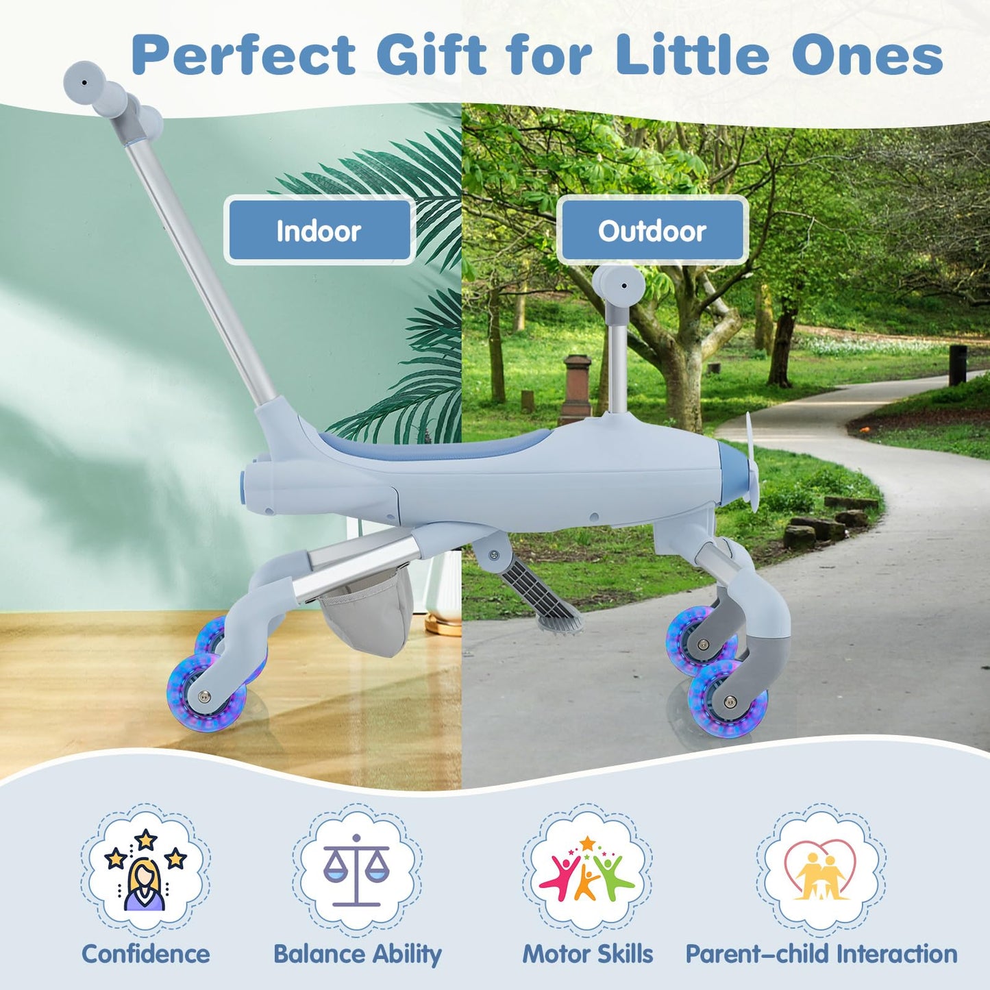 2 in 1 Kids Ride-on Push Car with Lighted Wheels