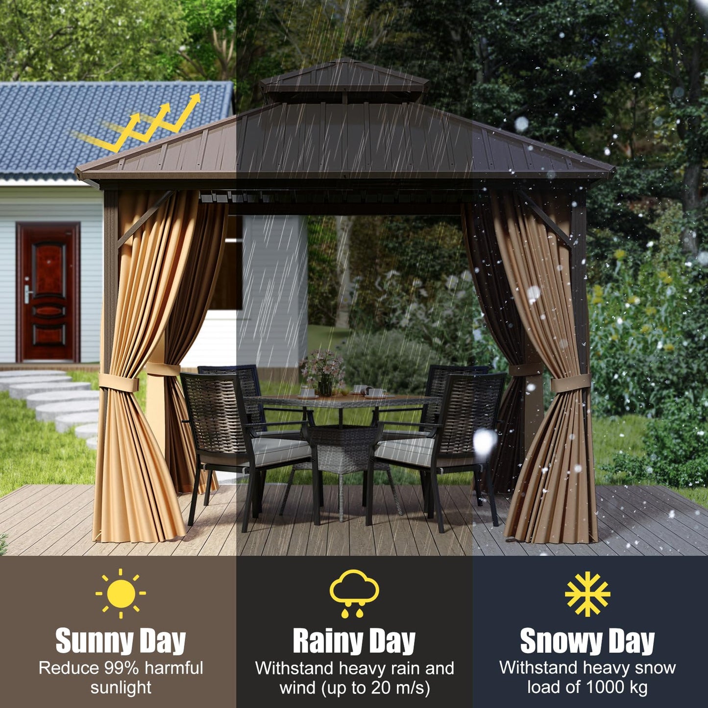 3 x 3m Hardtop Gazebo, Heavy-Duty Aluminum Frame Permanent