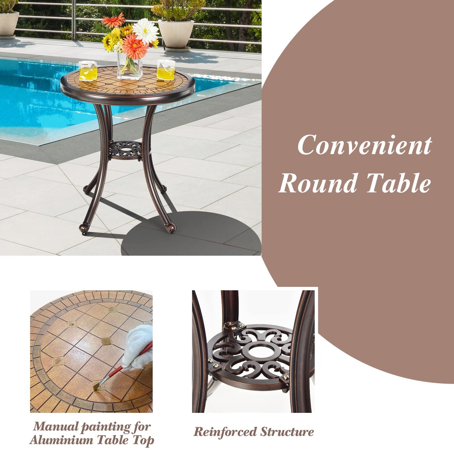 3 Pieces Patio Bistro Set for Porch Garden Poolside Backyard
