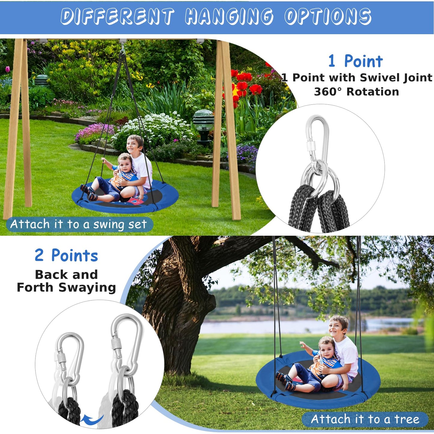 104 cm Saucer Tree Swing with 600D Oxford Fabric