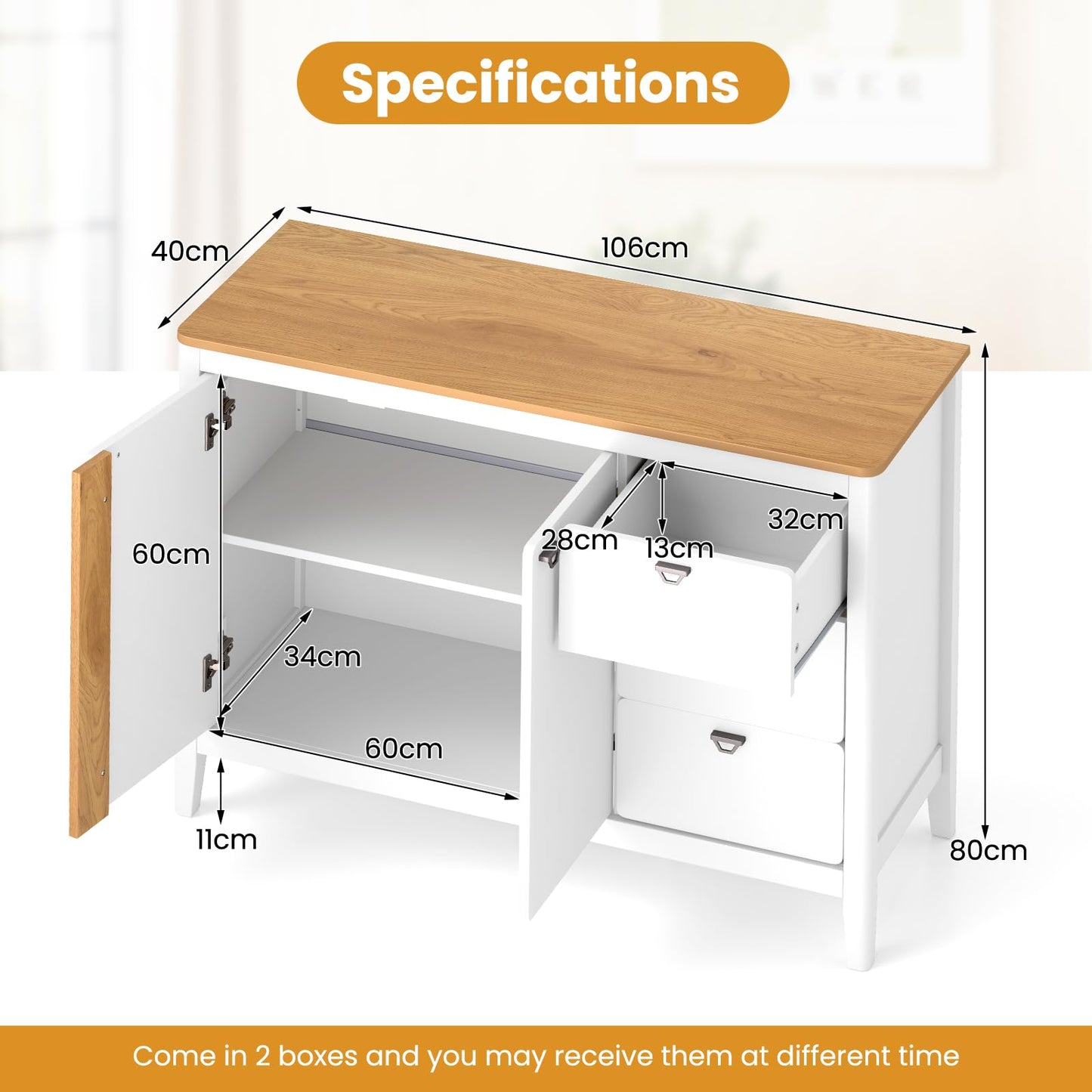 Buffet Cabinet with 2 Door and 3 Pull-out Drawers for Living Room