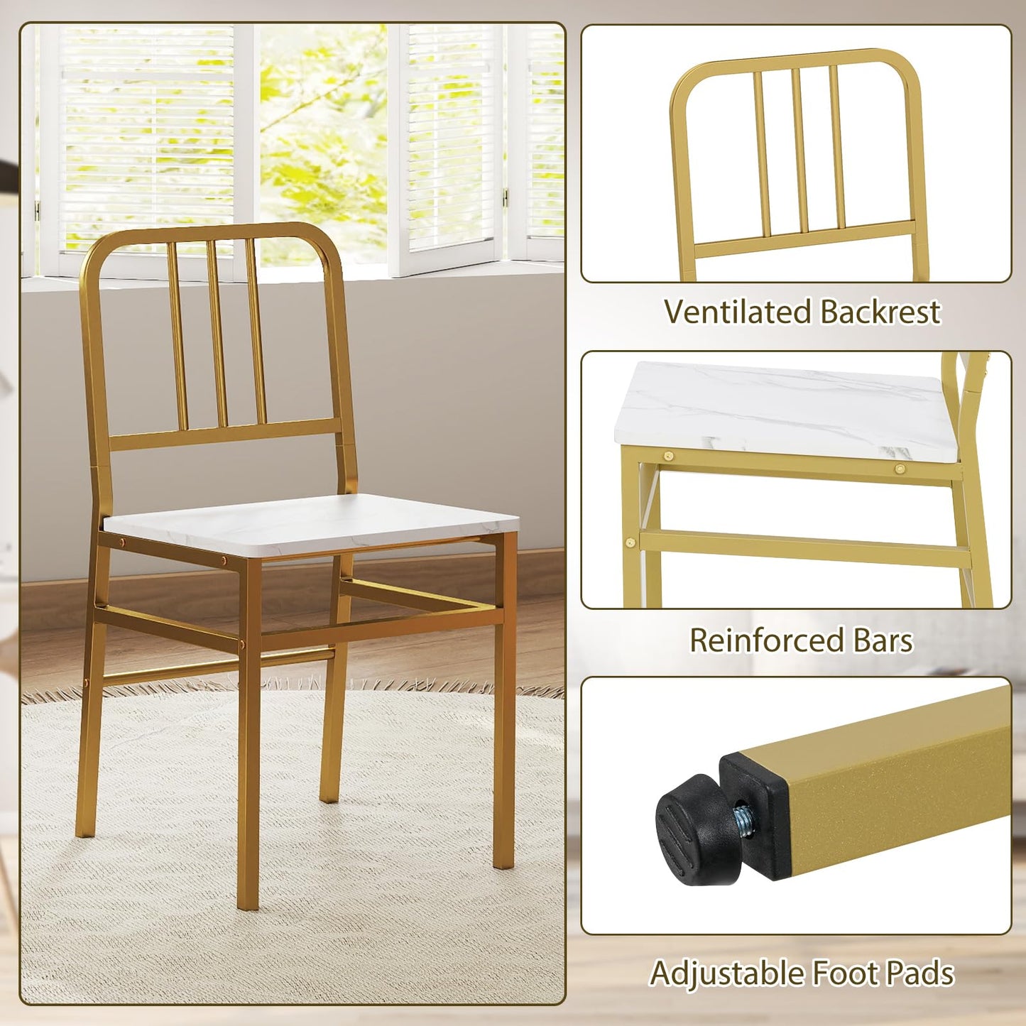 5 Piece Dining Table Set with Storage Rack and Metal Frame for Dining Room