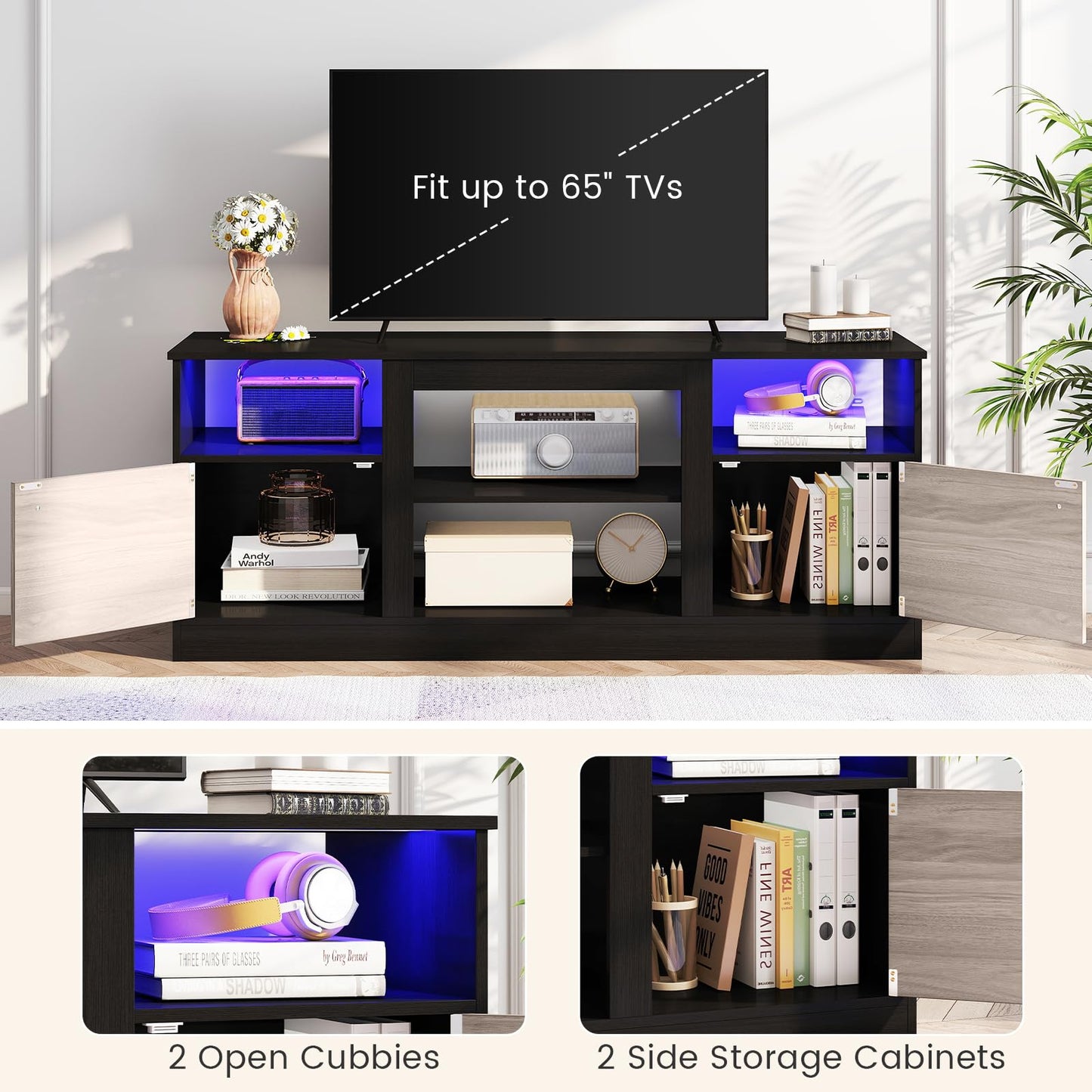 TV Stand with Adjustable Shelf and Open Compartment