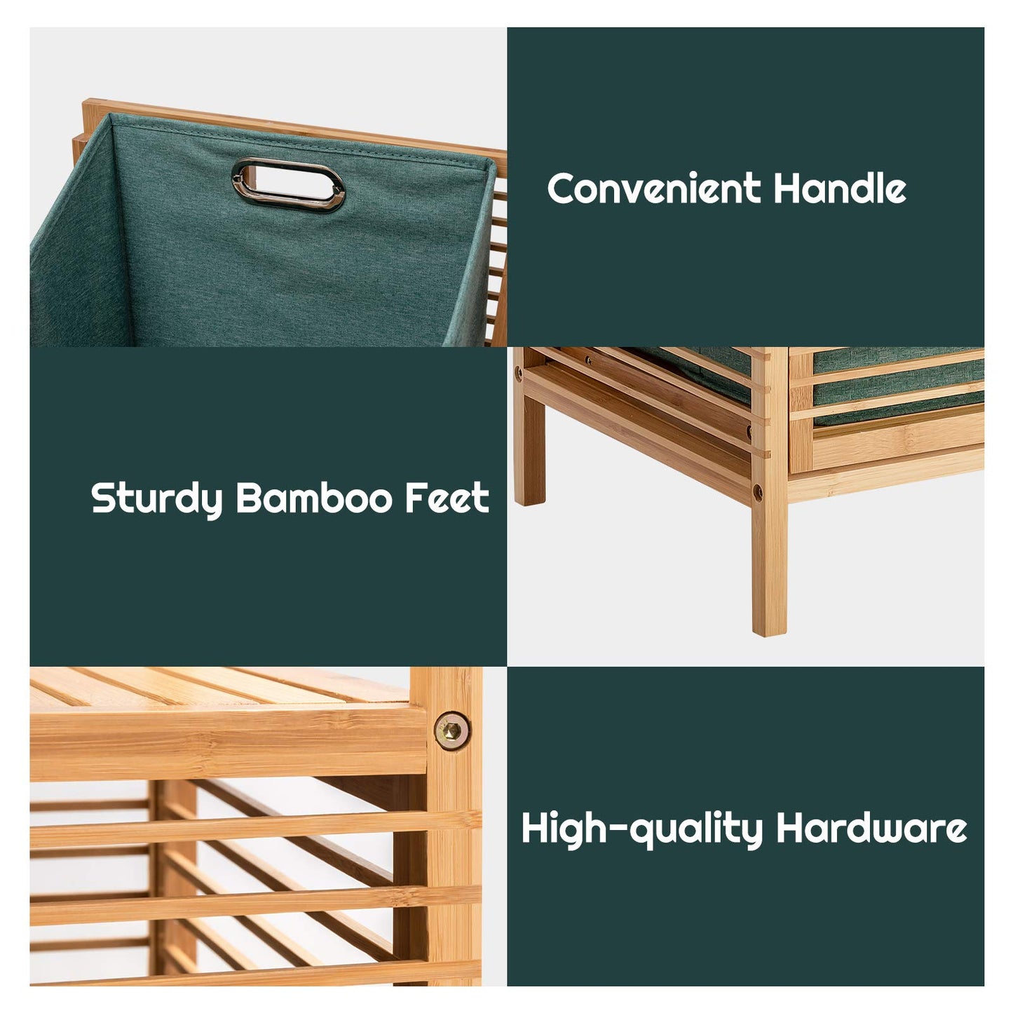 Bamboo Laundry Bin with Storage and Removable Basket