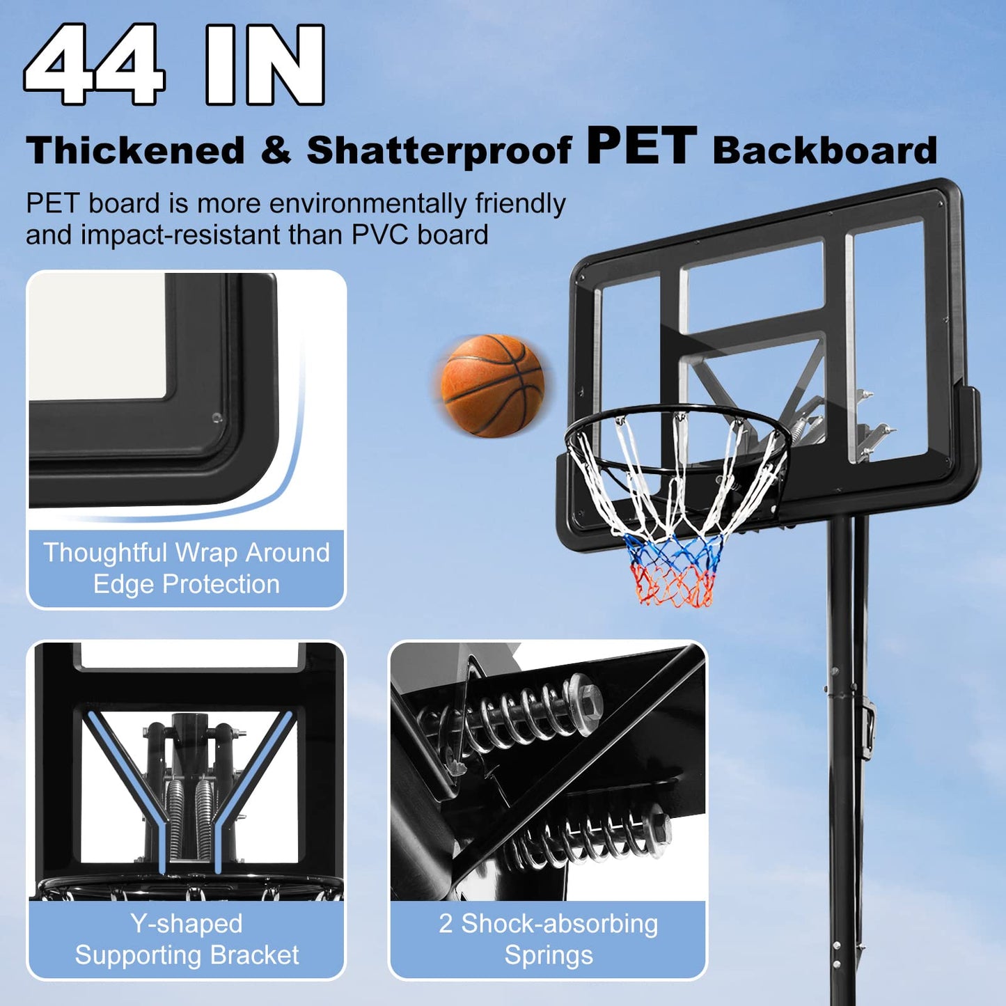 10ft Basketball Backboard Hoop Net Set with Wheels