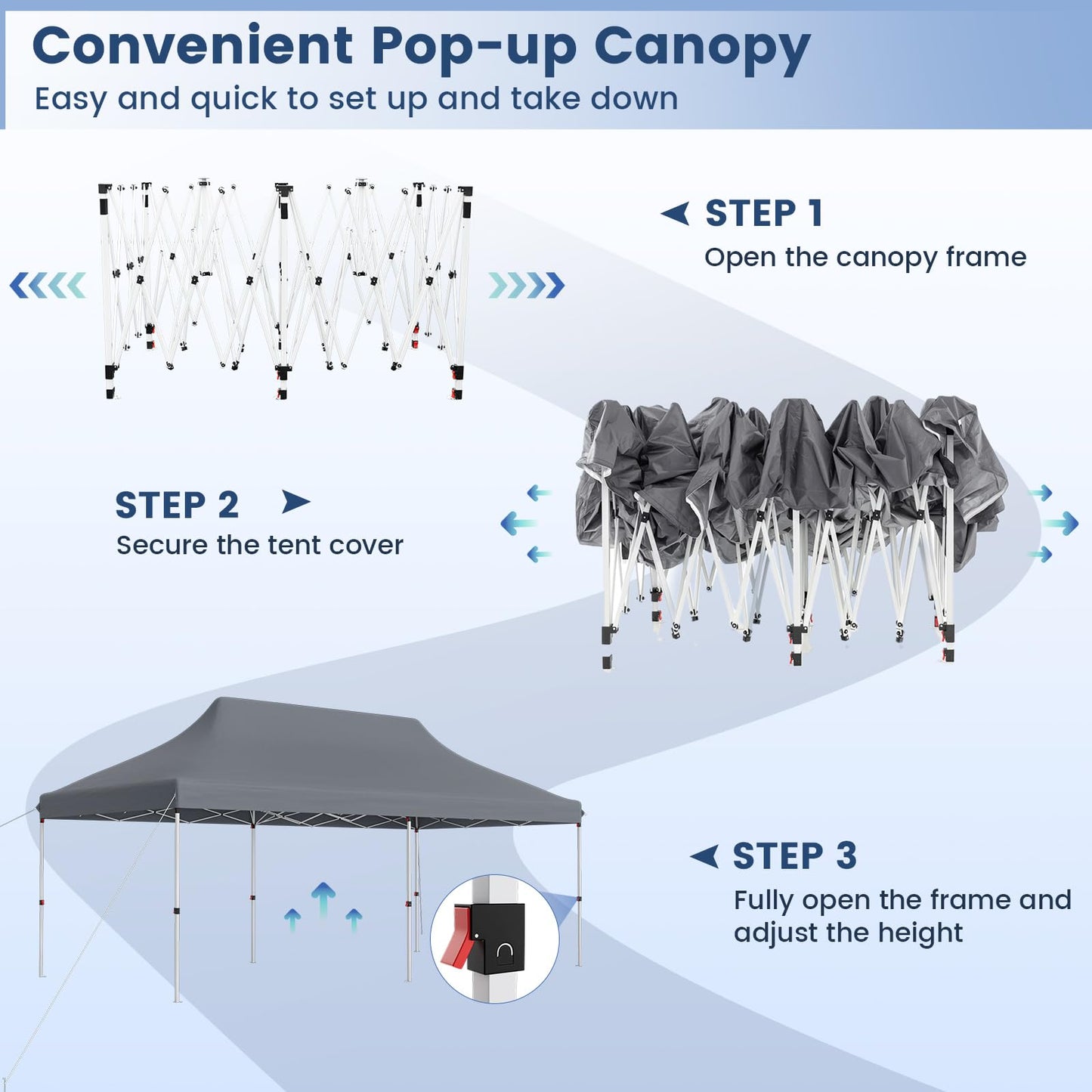 6x3M Height Adjustable Pop-up Gazebo with Carrying Bag