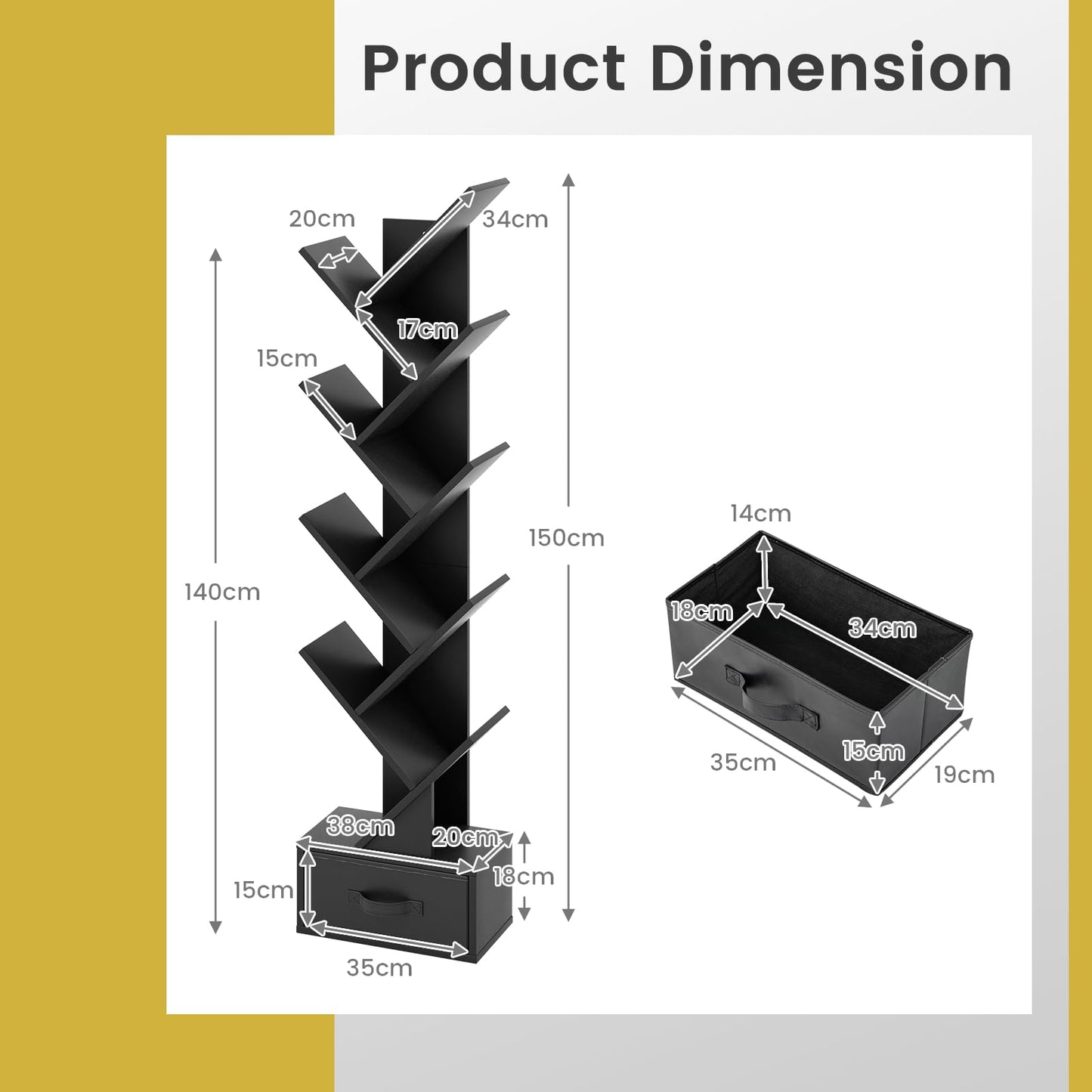 10-Tiers Floor Standing Wooden Bookcase Storage Shelving Unit
