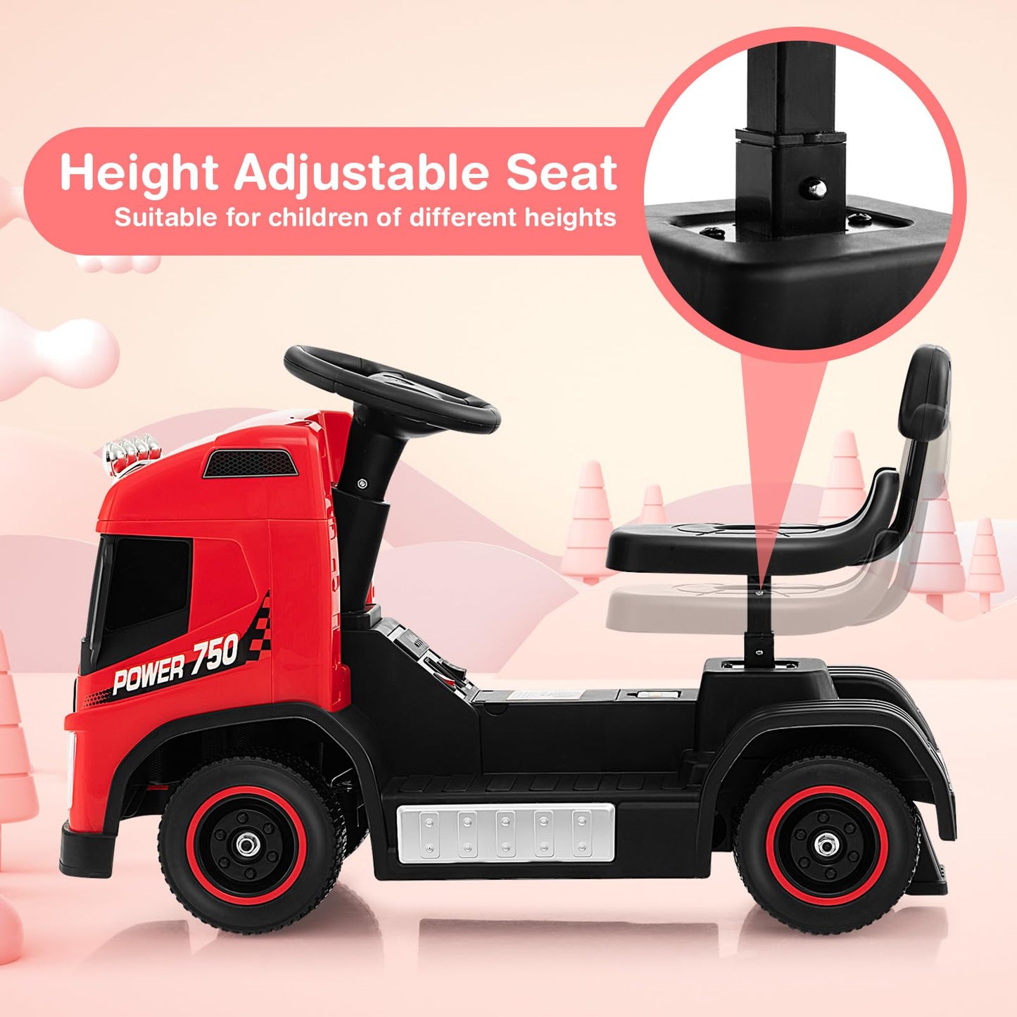 Kids Electric Ride-on Truck with Height Adjustable Seat and LED Lights