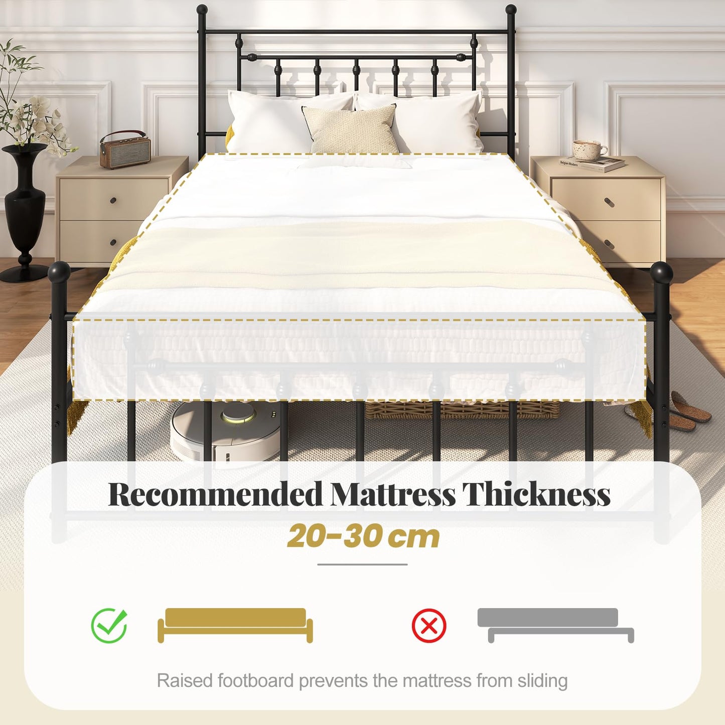 Single/Double/King Size Metal Bed Frame with Headboard