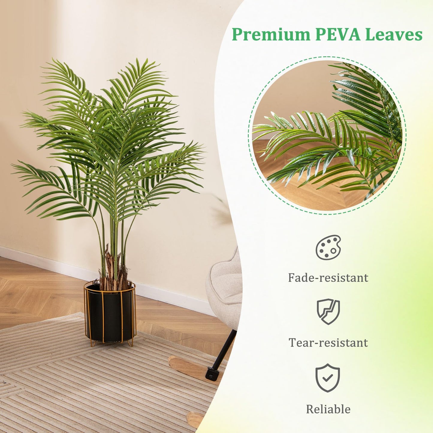 128CM Tall Artificial Palm Paradise Plant with 12 PEVA Leaves and Wide Stable Pot