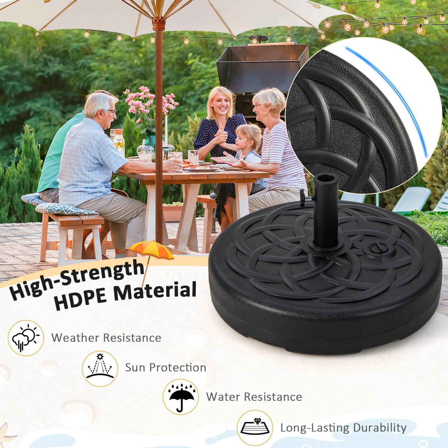46KG Water and Sand Fillable Umbrella Stand with Built-in Handle