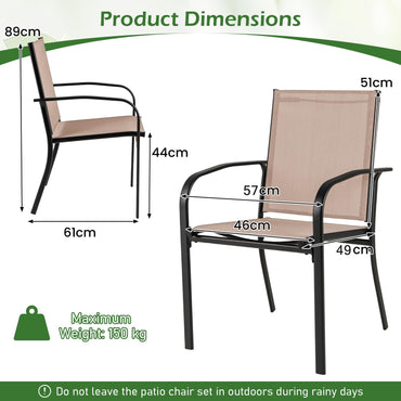 Giantex Garden Chairs Set of 2 Stackable Outdoor Dining Chairs with Breathable Backrest & Seat