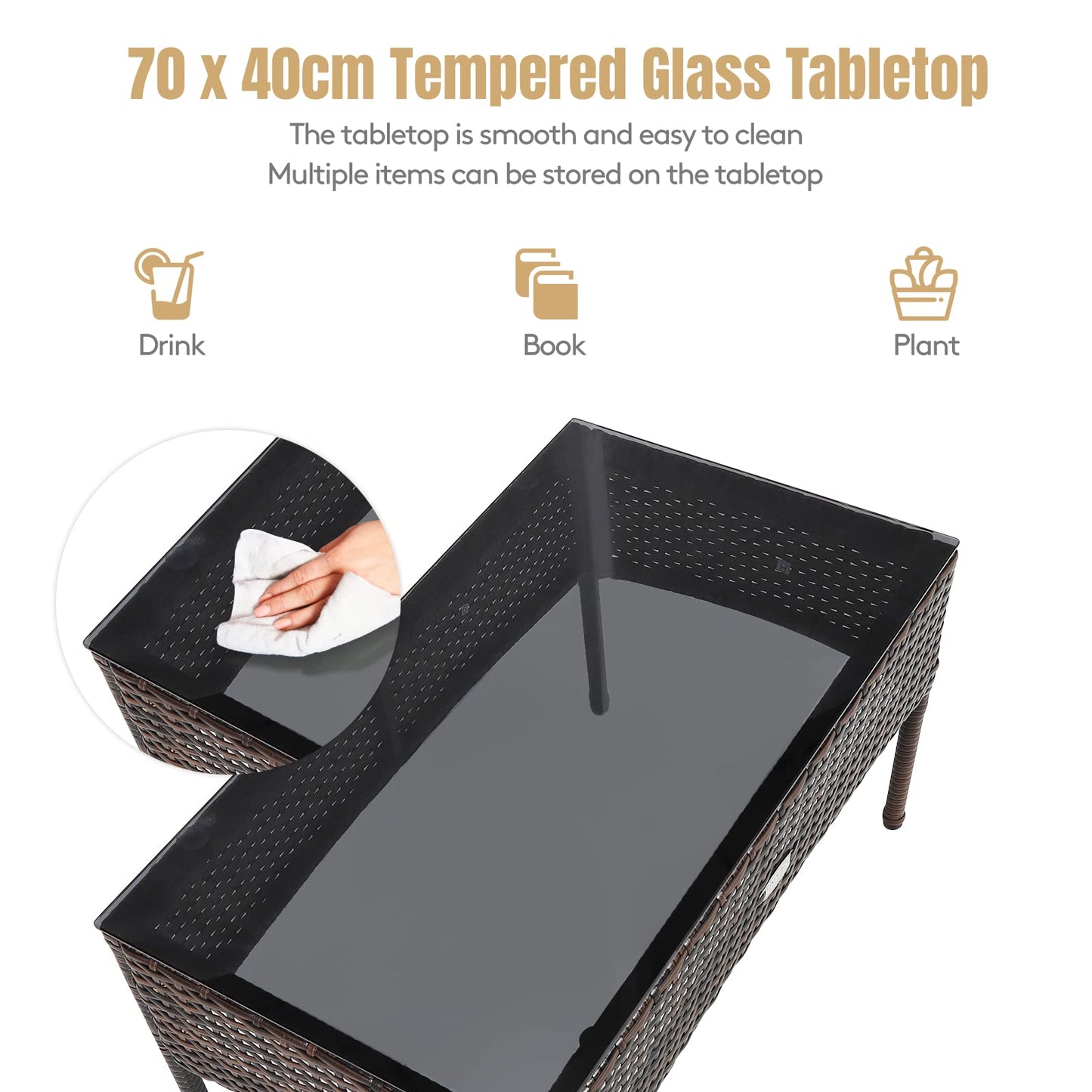 4 Seater Rattan Garden Furniture Set with Tempered Glass Table