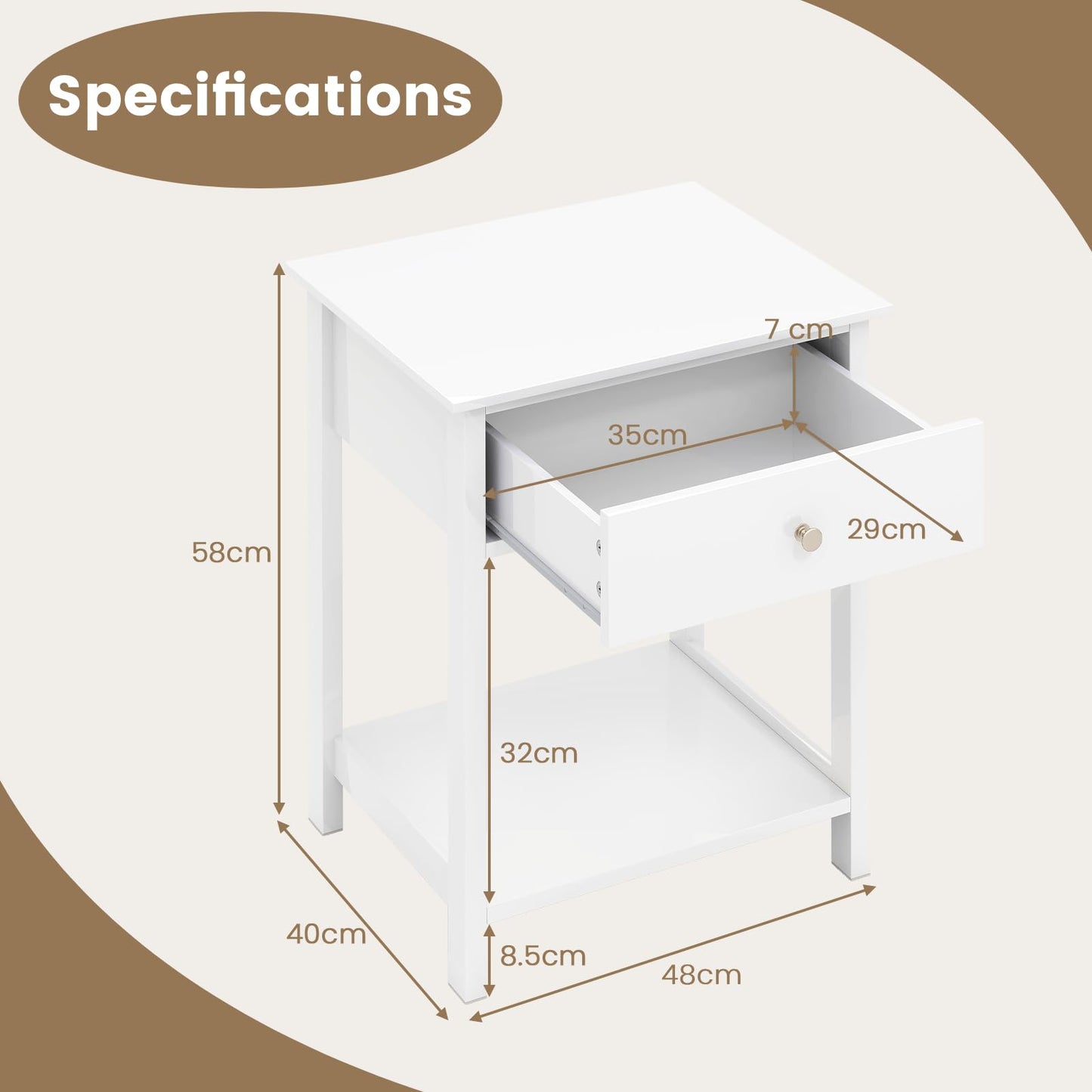 1/2 Pieces Wooden Nightstand with Drawer and Storage Shelf
