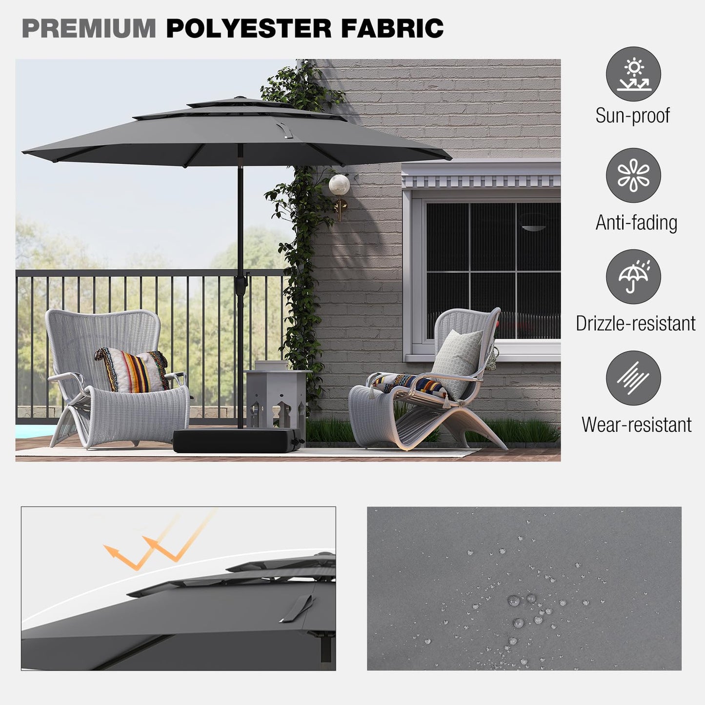Heavy Duty 8 Ribs Patio Umbrella with Crank Handle and Tilt Function