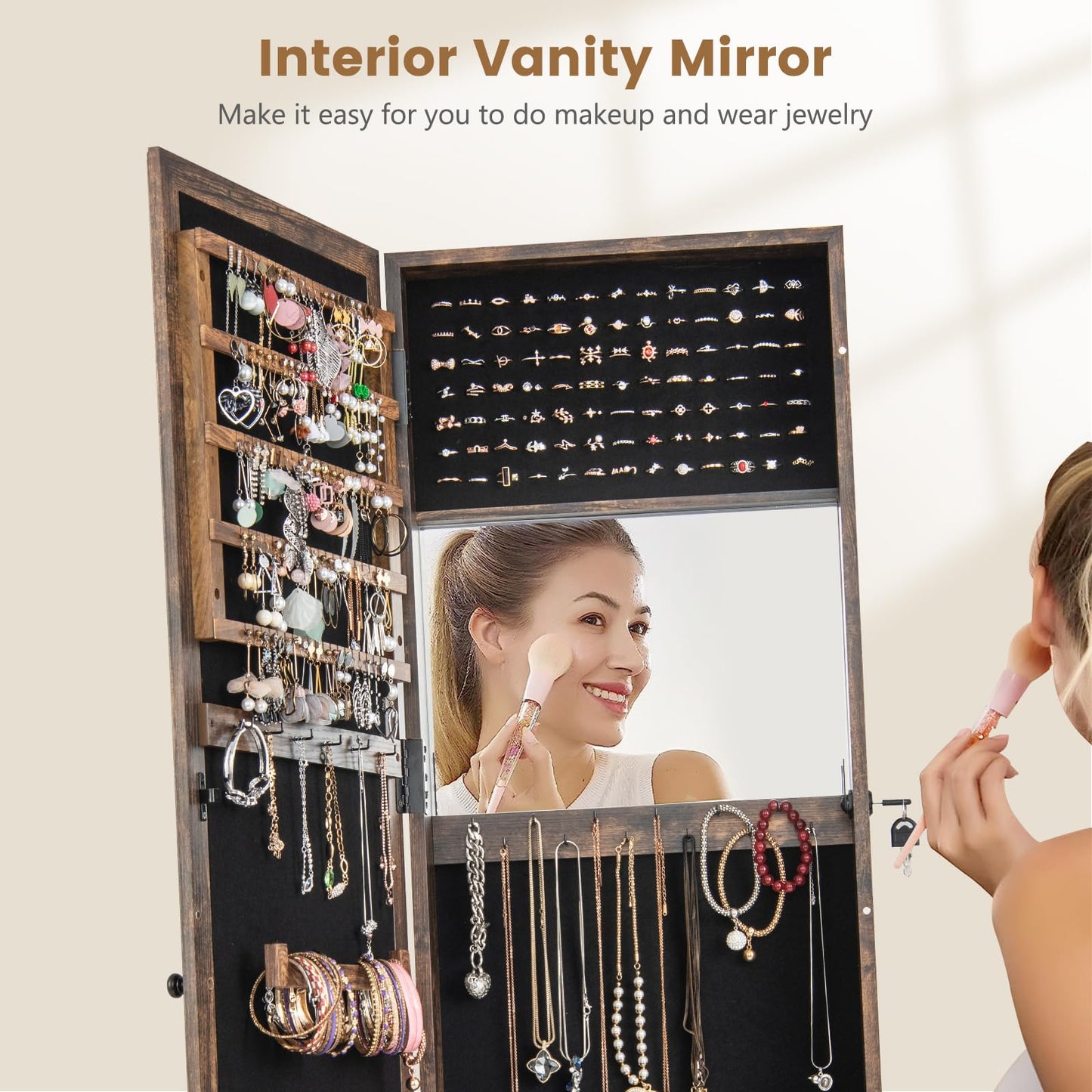 3-in-1 Mirrored Jewelry Armoire with Display Shelves