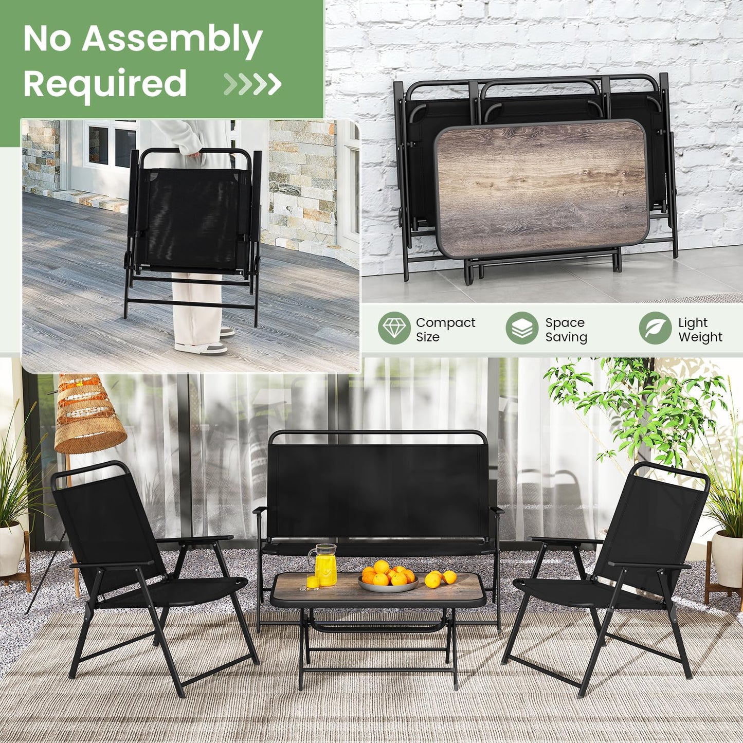 4-Piece Folding Patio Conversation Set with Coffee Table