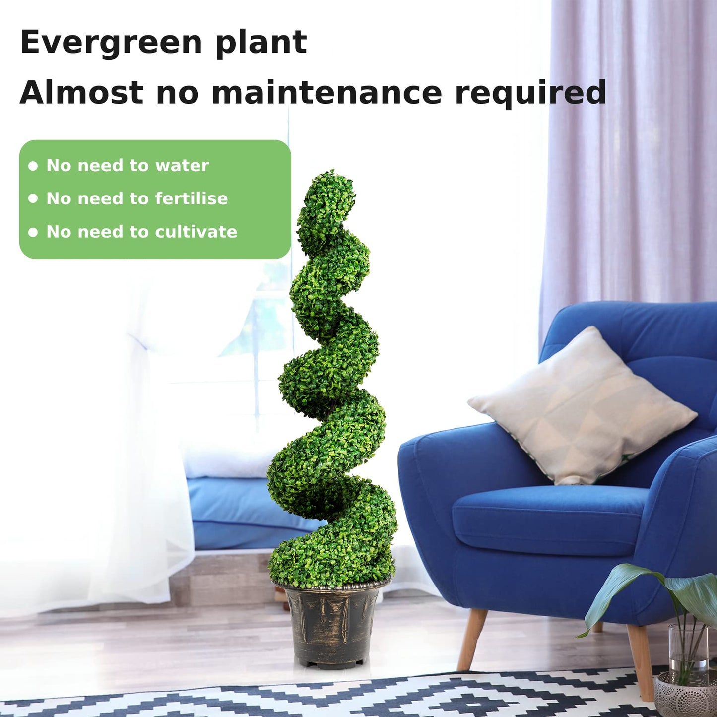 120cm Greenery Faux Boxwood Spiral Plant with Realistic Leaves and Pot