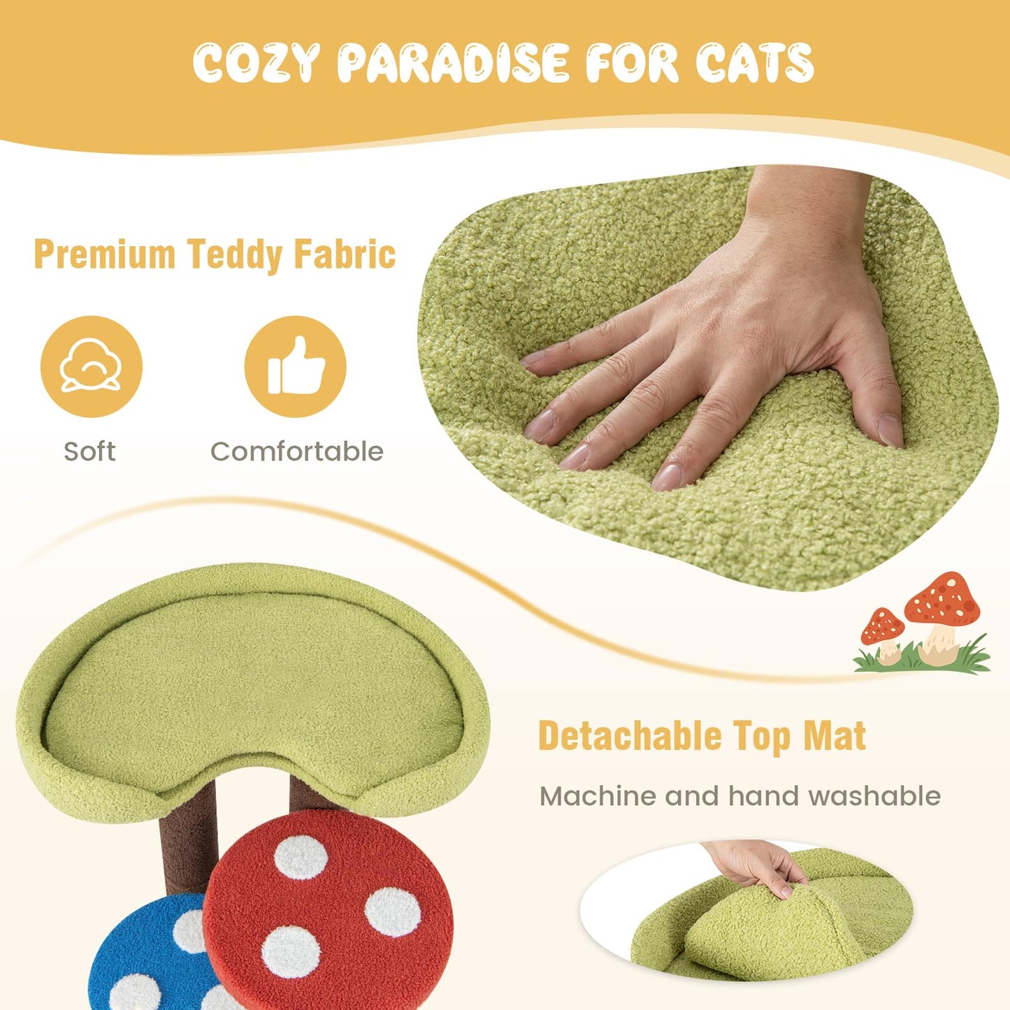 Cat Tree 94cm Mushroom Cat Climbing Tower with Scratching Posts