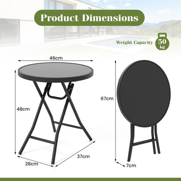 46cm Round Tempered Glass Top Small Garden Table