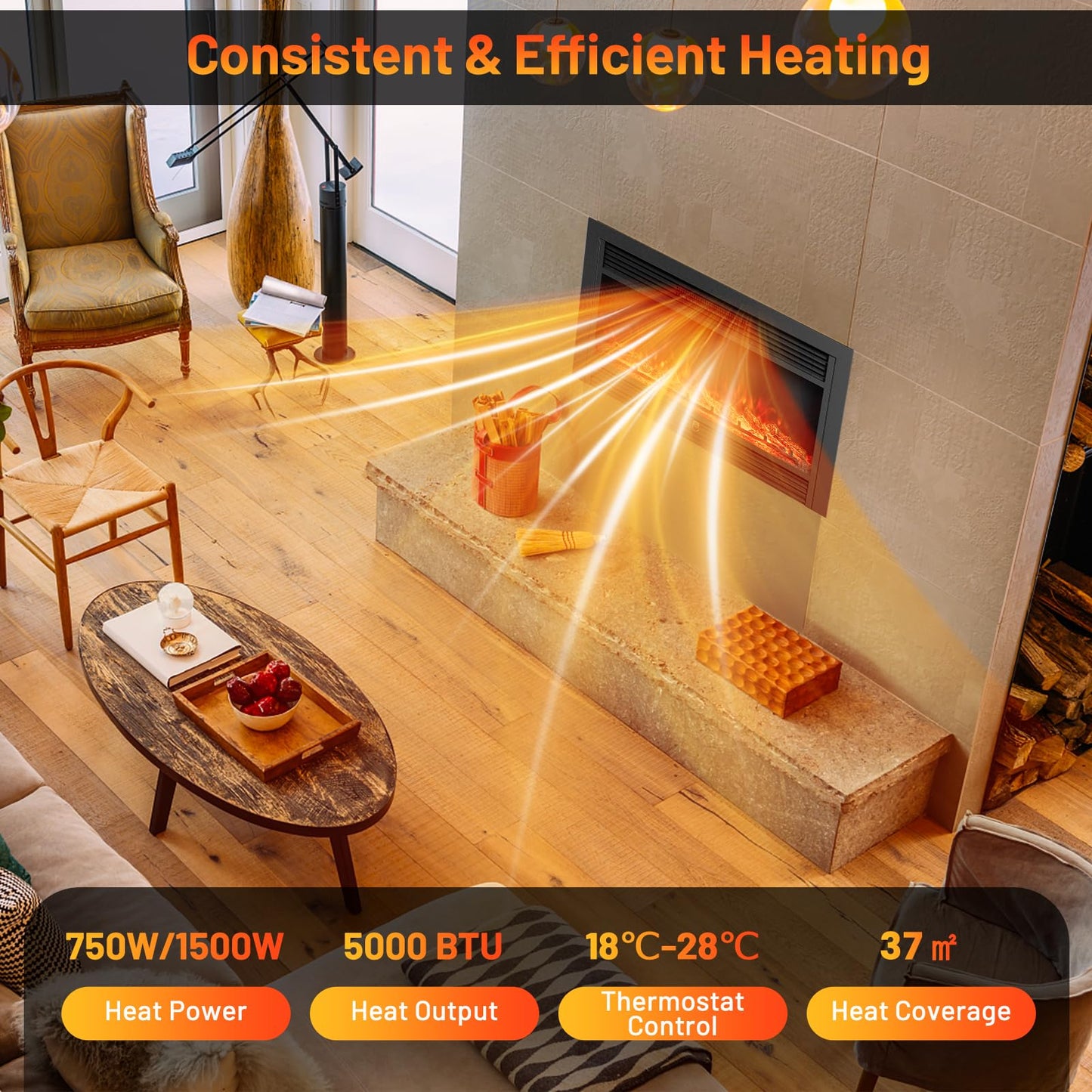 36-Inch Electric Fireplace Insert with Remote Control