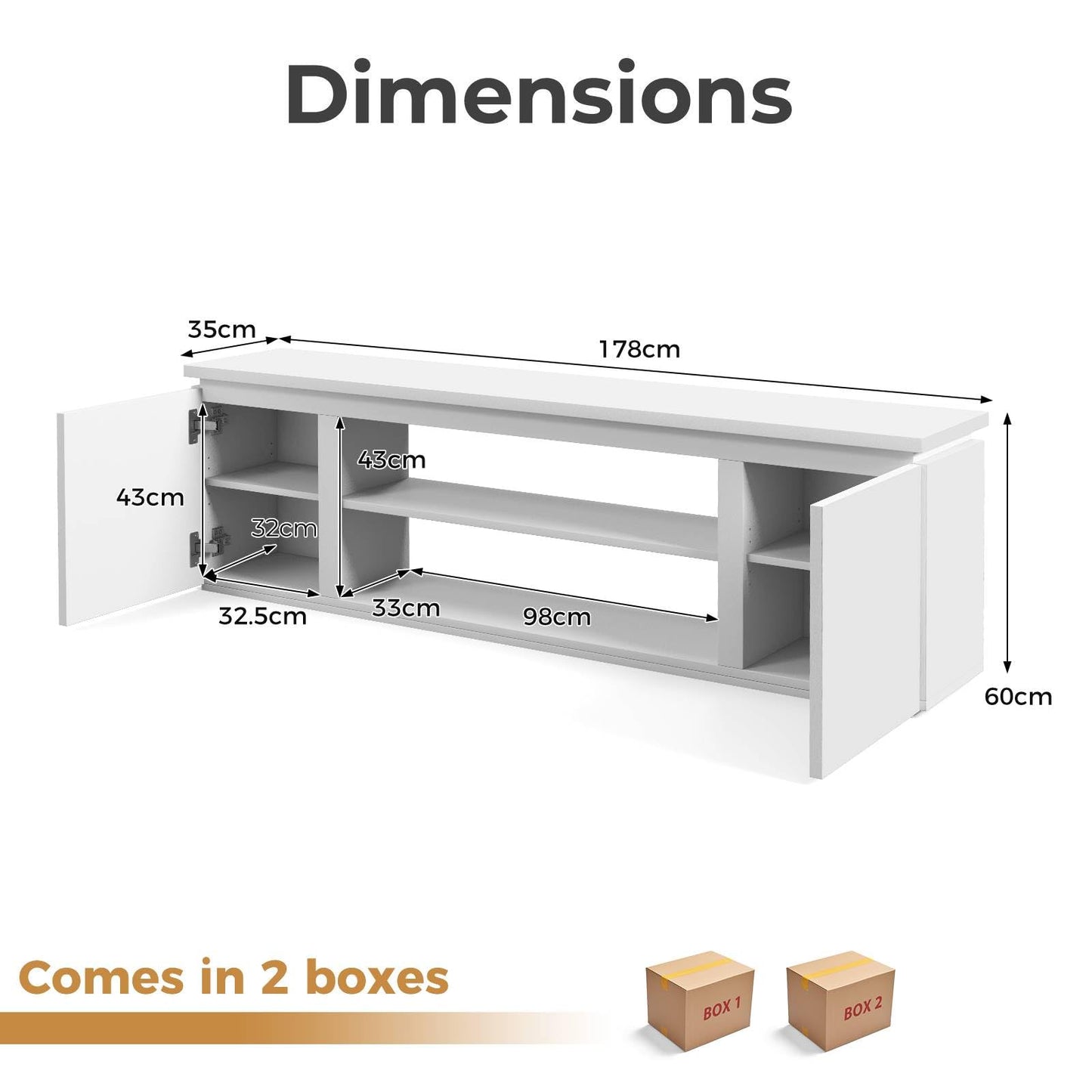 TV Cabinet for TVs up to 80 Inch Media Console Table with 3 Adjustable Shelves