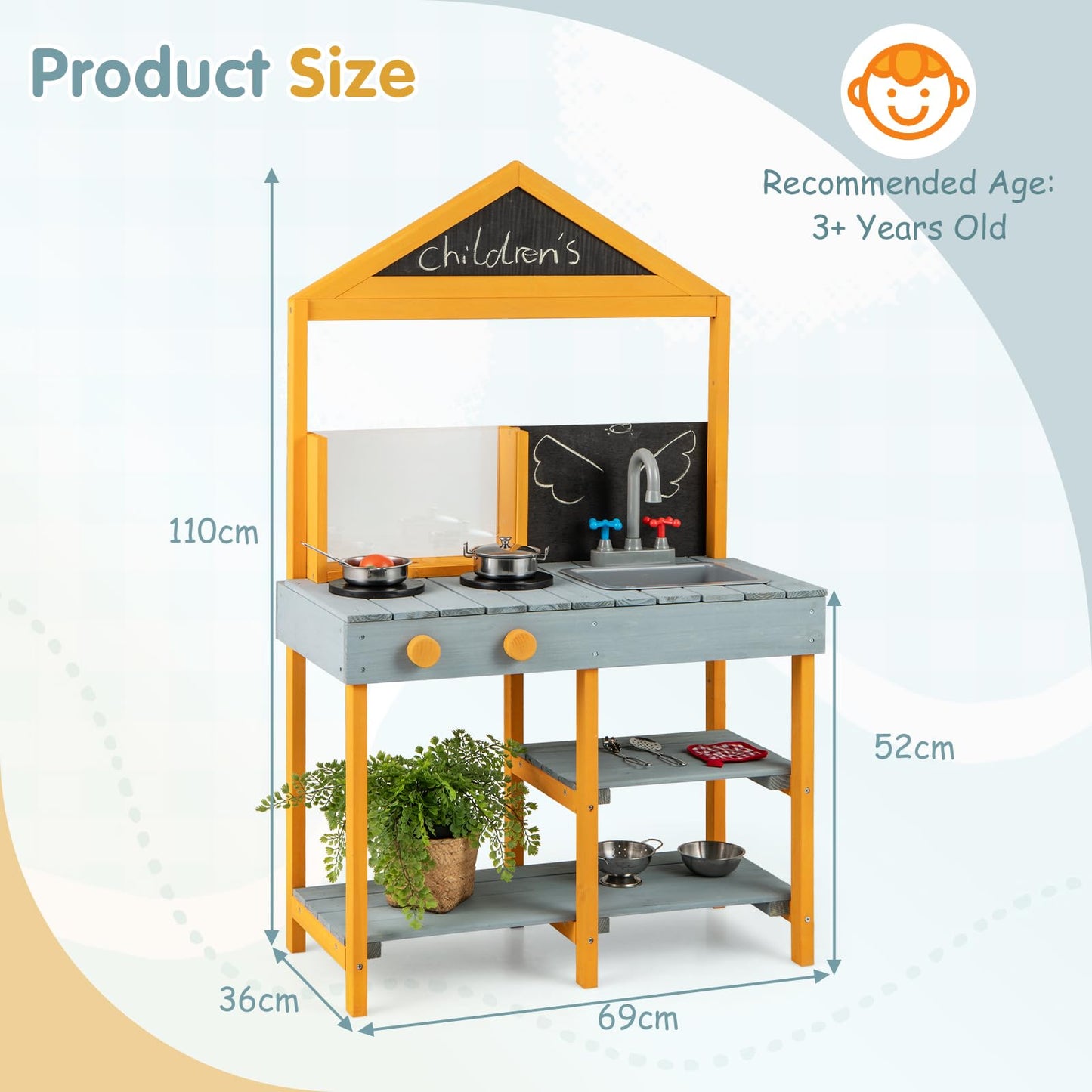 Kids Mud Kitchen Outdoor Kitchen Playset with Educational Plant Viewer