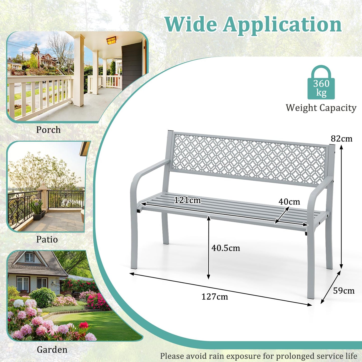 2 Person Heavy Duty Metal Frame Loveseat Park Bench
