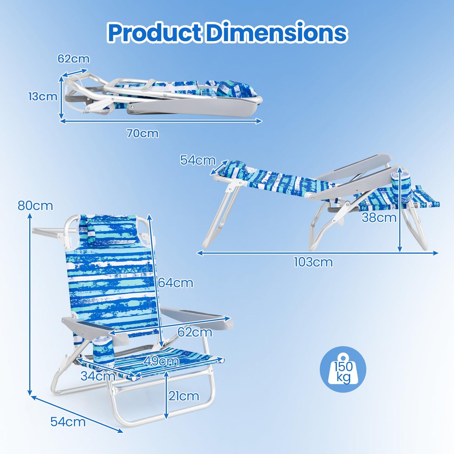 2 Pack Folding Beach Chair Lightweight Lay Flat Lounge Chair