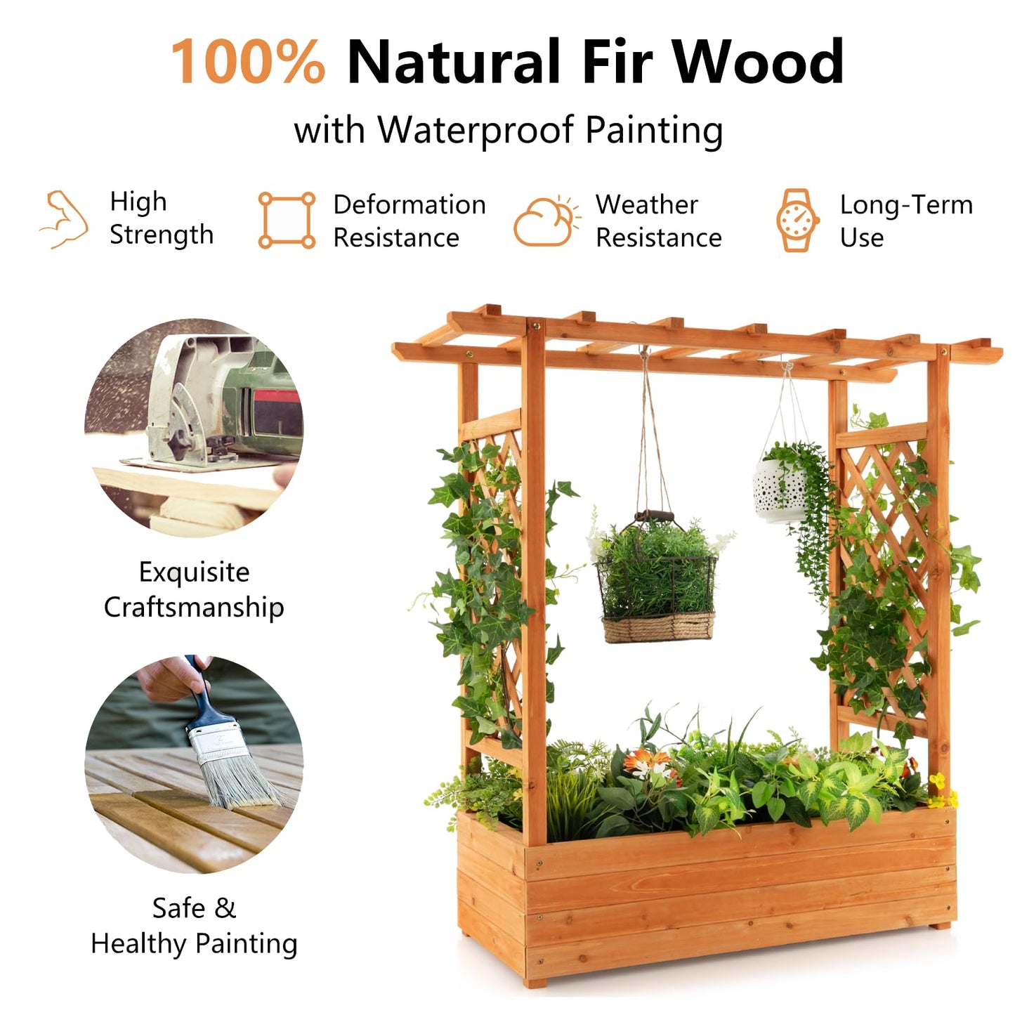 GiantexUK Raised Garden Bed with Arch Trellis (110 x 44 x 113cm)