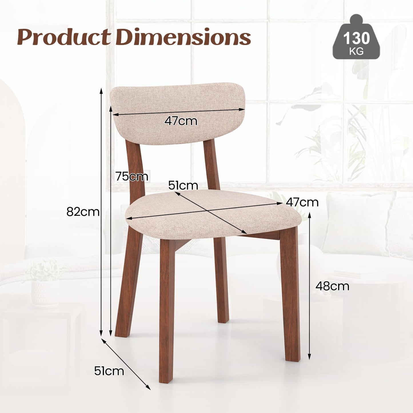 GiantexUK Dining Chairs Set of 2/4, Upholstered Linen Fabric Kitchen Chairs with Backrest