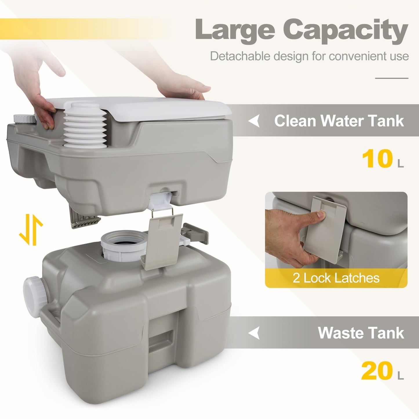 Portable Toilet with 20 L Waste Tank and Flush Pump