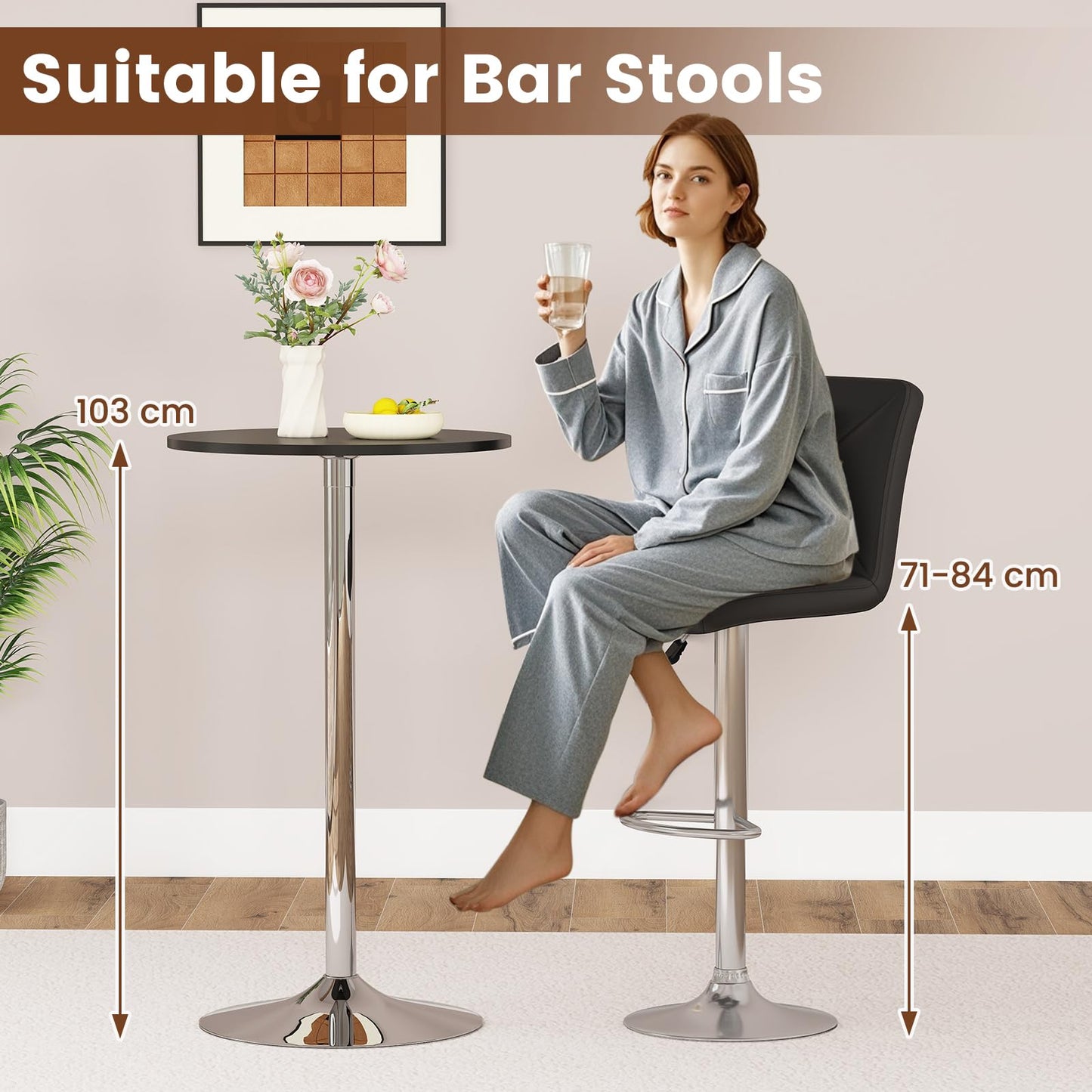 60cm Counter Bistro Pub Tables with Fixed Tabletop for Home Kitchen Café