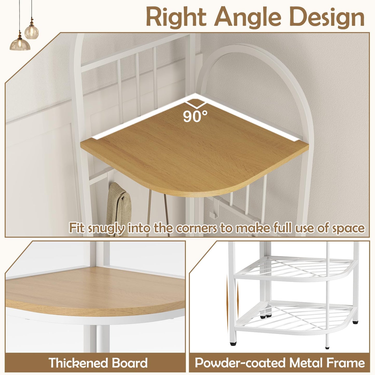 Corner Hall Tree 4 Tier Coat Rack with Storage Bench and Hooks