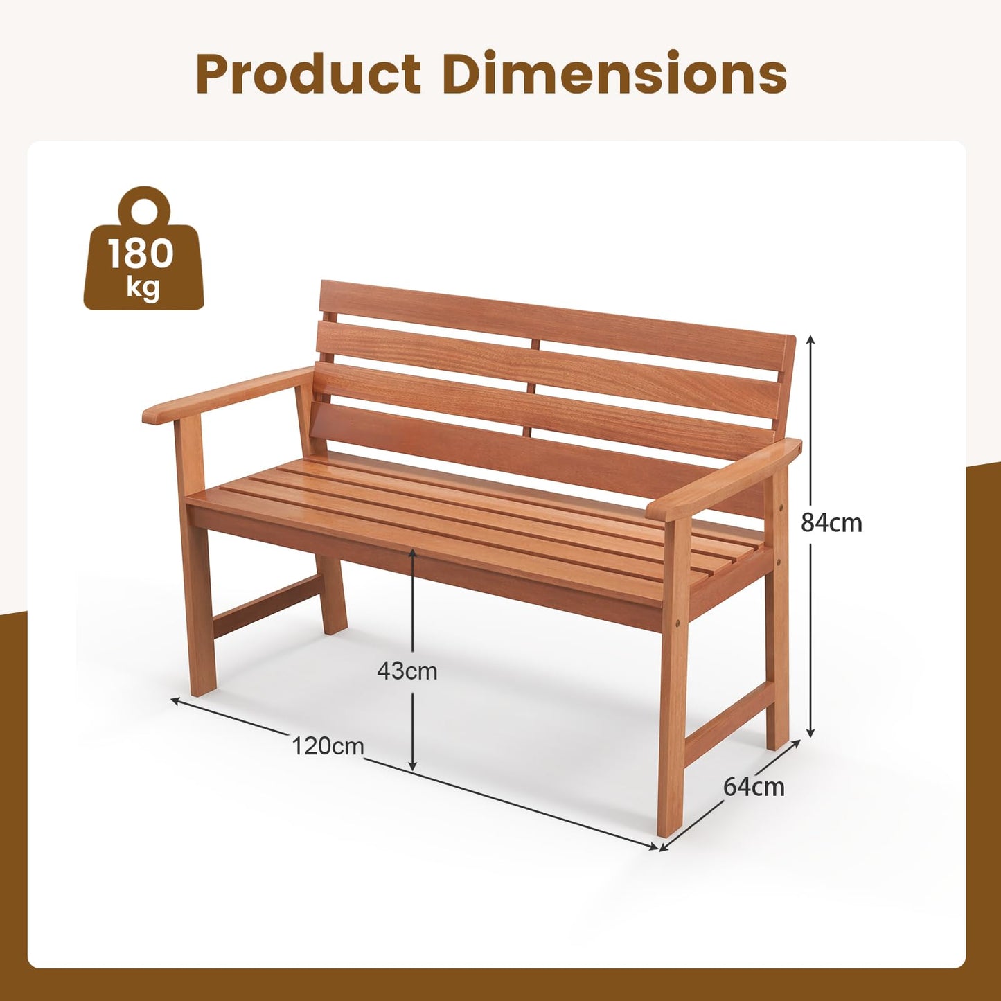 2-Seater Hardwood Ergonomic Garden Bench