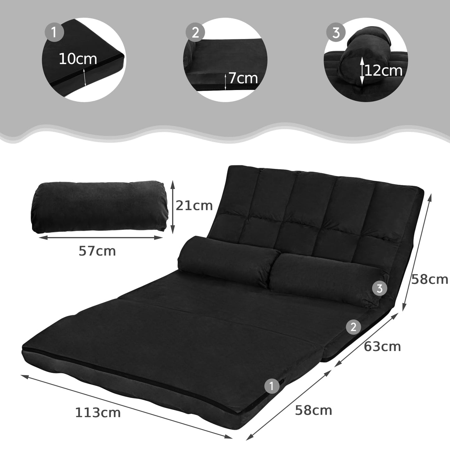 6-Position Adjustable Lounger Sleeper Seat Chair with 2 Pillows