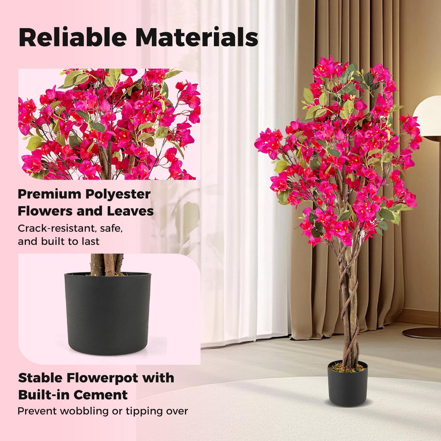 120 CM Tall Artificial Bougainvillea Tree with Blooming Flowers