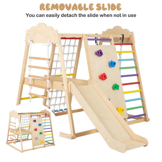 8-in-1 Indoor Jungle Gym for Kids Wooden Montessori Climbing Toys