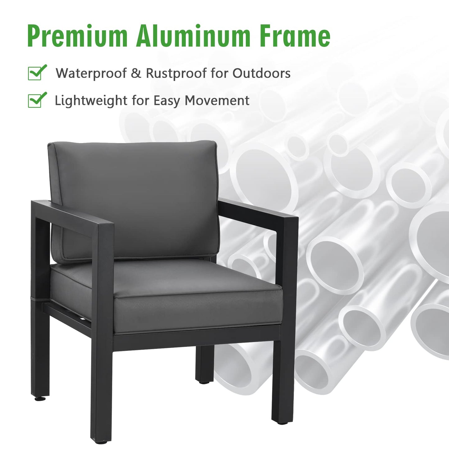 4 Pieces Garden Aluminum Furniture Set with Padded Cushions