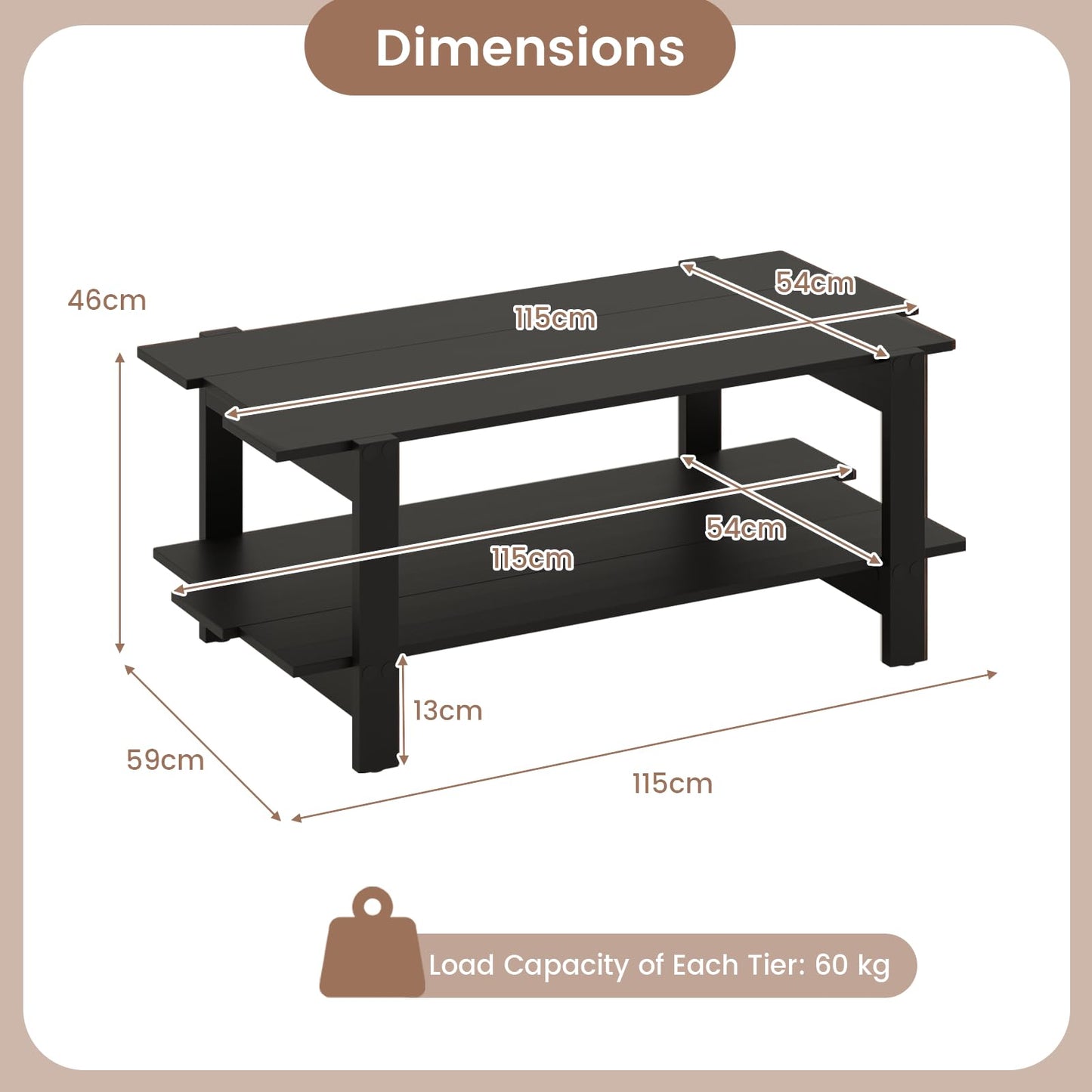 2 Tier Coffee Table with Storage Shelf for Living Room
