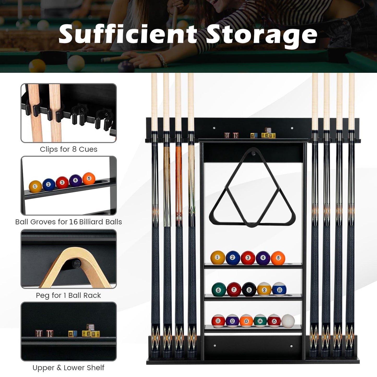 Wall Mounted Billiard Stick Holder Pool Cue Rack Only