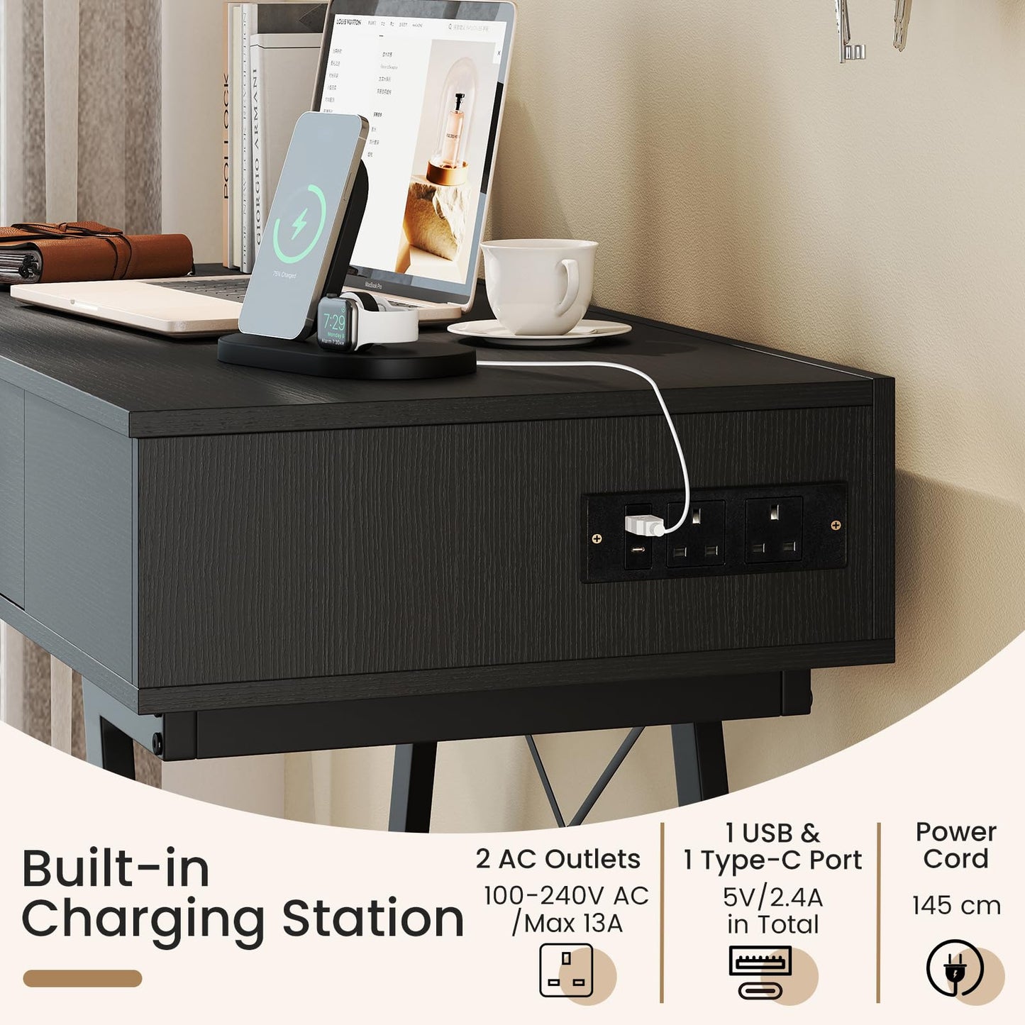 2-in-1 Vanity Desk with Mirror and Charging Station