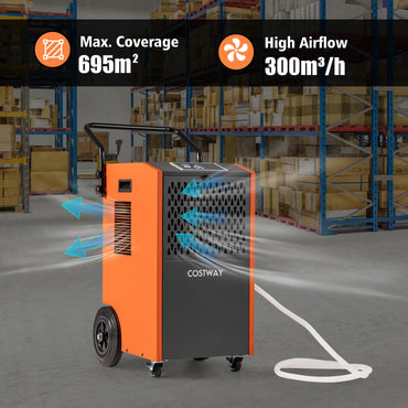 73 L/Day Industrial Dehumidifier with Drain Hose and Timer