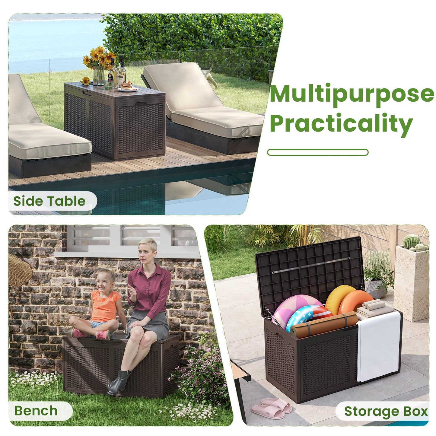 380L Resin Deck Box with Lockable Lid and Wheels