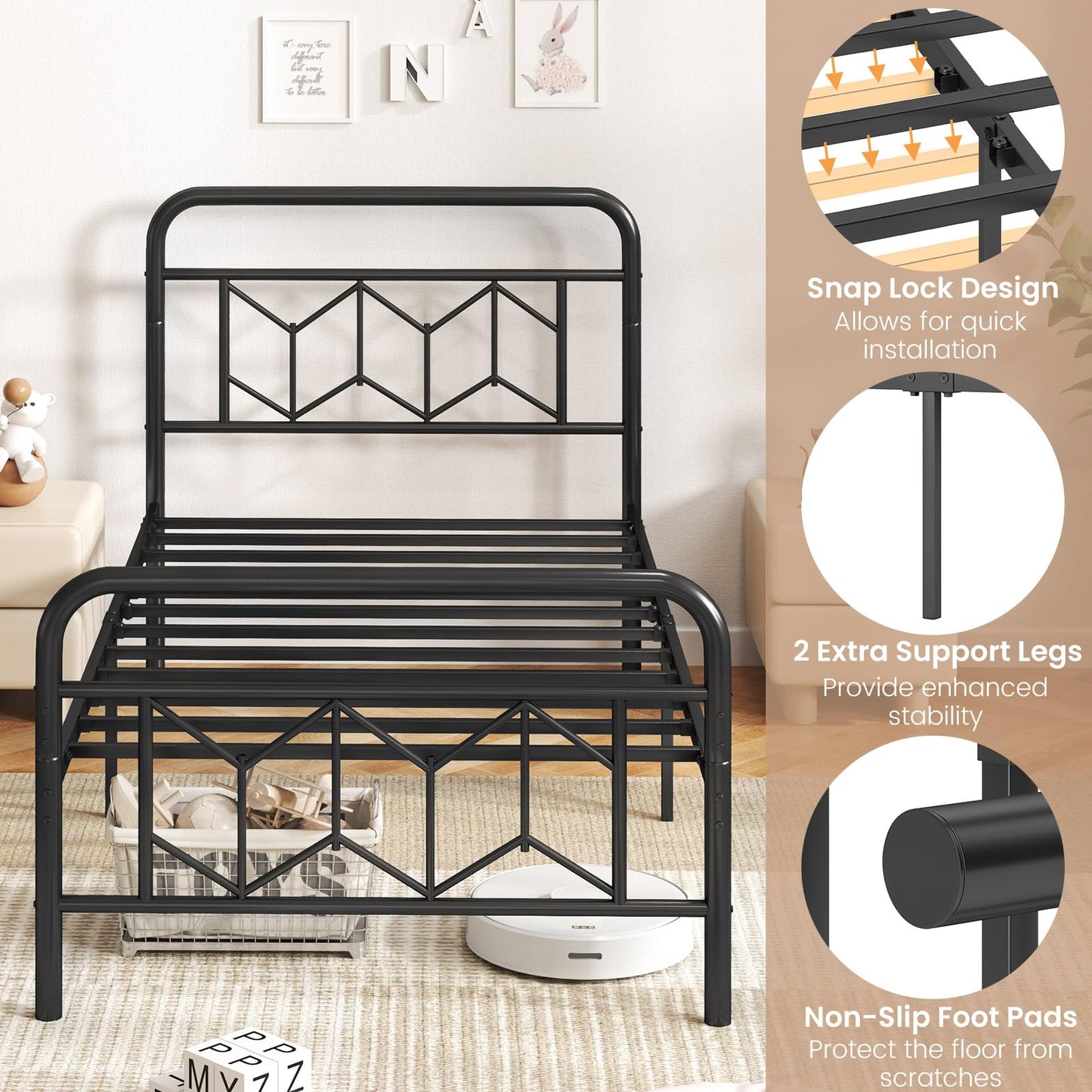Giantex 3FT/4FT6/5FT Metal Platform Bed Base with High Headboard