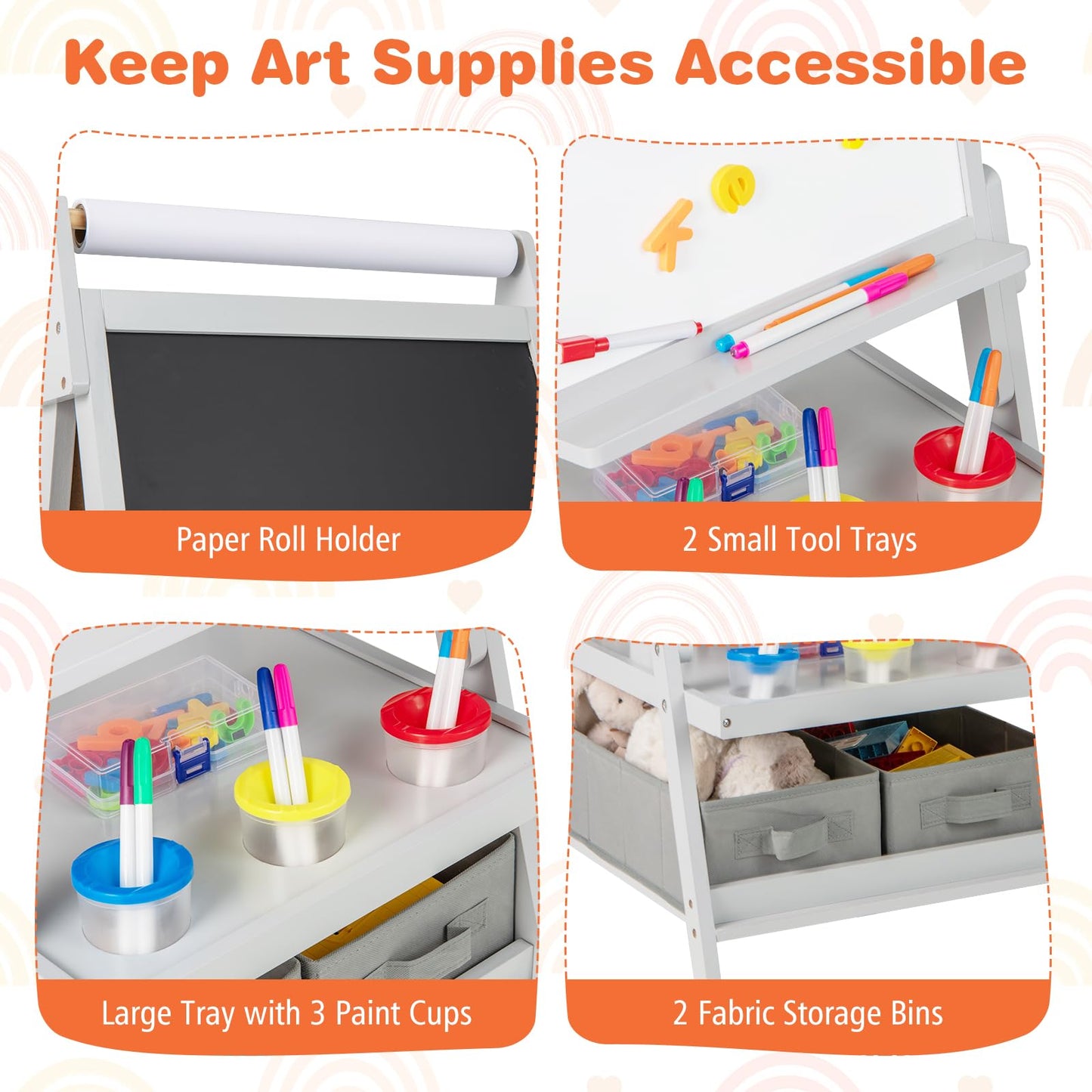 Double sided Kids Easel with Magnetic Whiteboard and Chalkboard