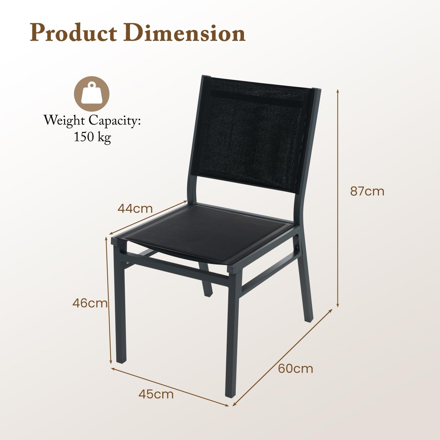 Aluminum Frame Patio Chairs with Curved Backrest & Fabric Seat