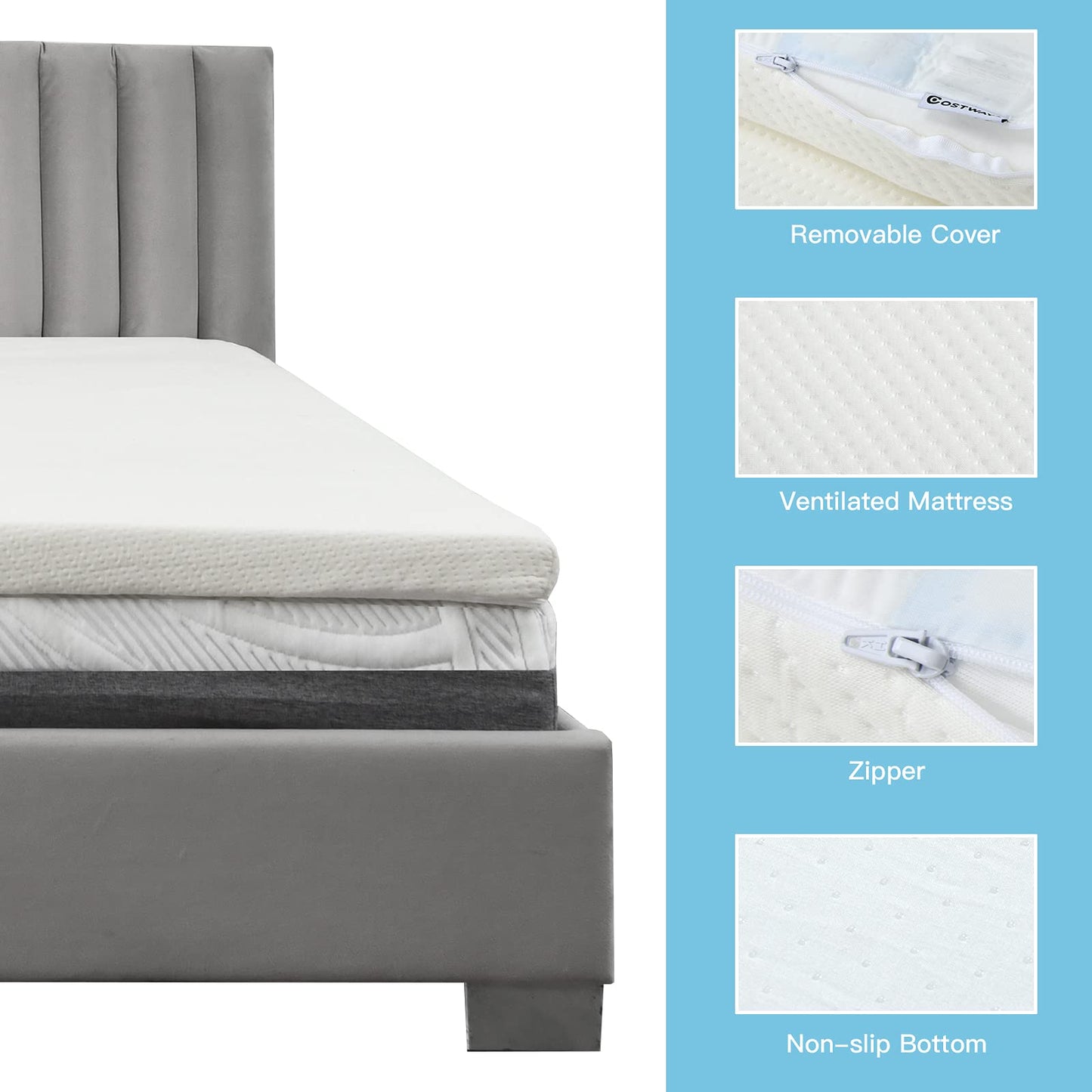Memory Foam and Pressure Relief Mattress Topper with Washable Cover